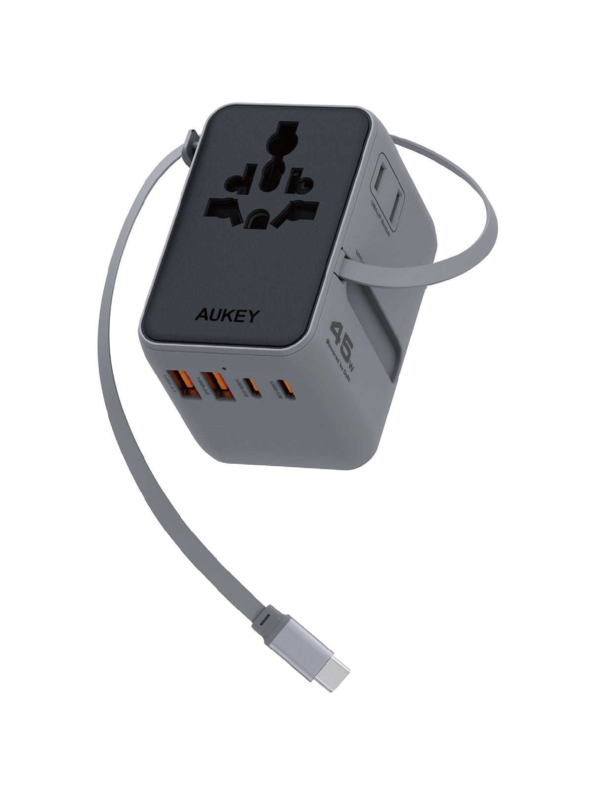 PA-TA13 45W Globe Reel 4-Port GaN Universal Fast Charging Travel Adapter w Retractable Type C Cable