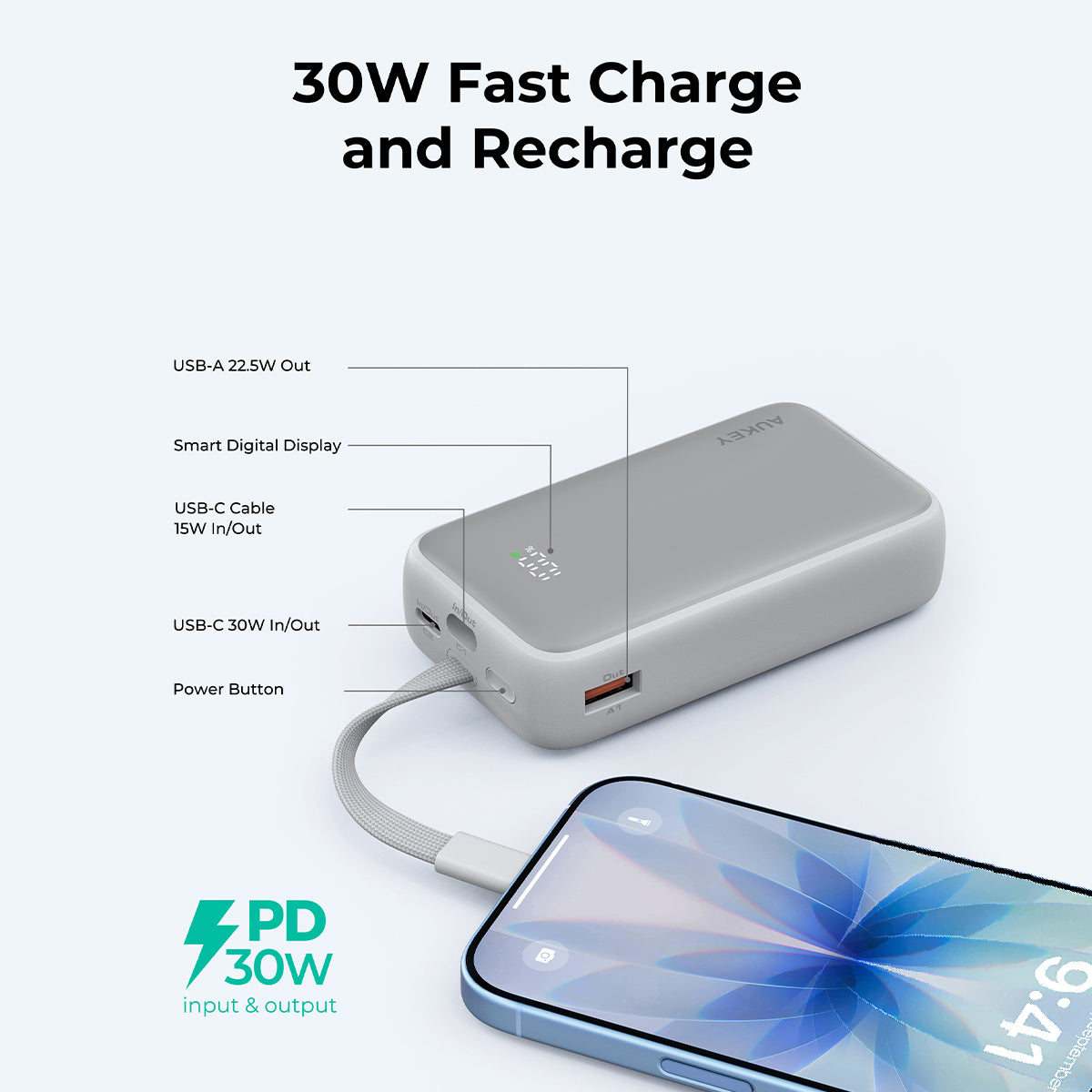 PB-Y61 10000mAh 30W USB C PD Power Bank - CCC Certification