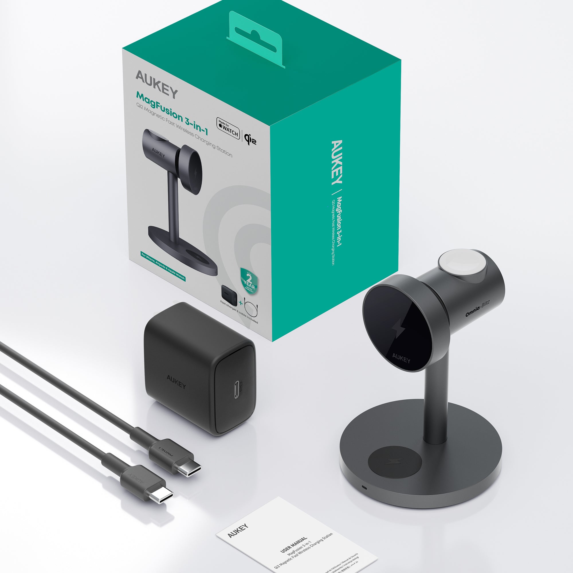 LC-MC311 MagFusion 3 in 1 Magnetic Fast Wireless Charging Station with Qi2 MFW Magsafe compatible