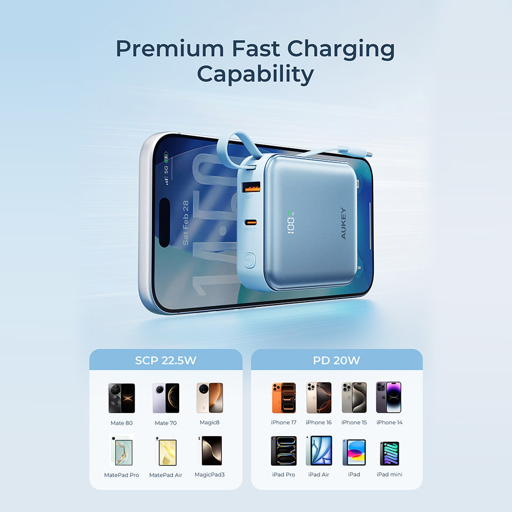 PB-Y91L 10K mAh 22.5W Swivel Mini L Power Bank with USB C and Lightning Cable - CCC Certification