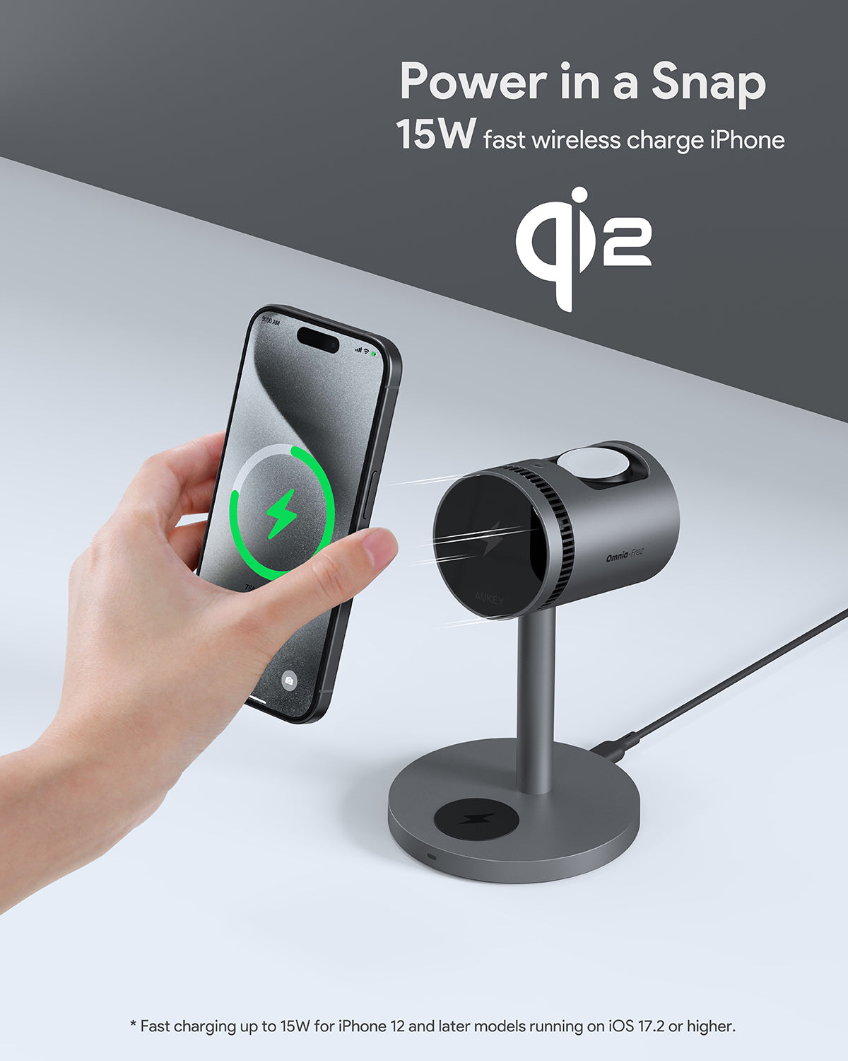 Aukey LC-MC311A MagFusion 3-in-1 Pro Qi2 Magnetic Fast Wireless Charging Station with Active Cooling