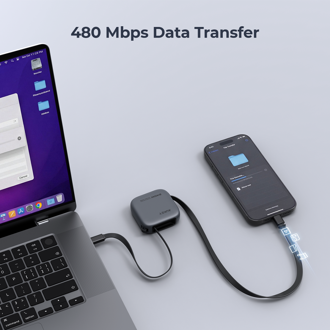 CB-DCC247 Circlet Reel 240W 0.9m DTY Braided USB-C to USB-C Retractable Cable