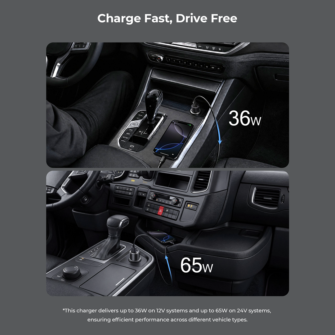 CC-A3P Enduro Nano AC 65W 2-Port Car Charger PD & QC