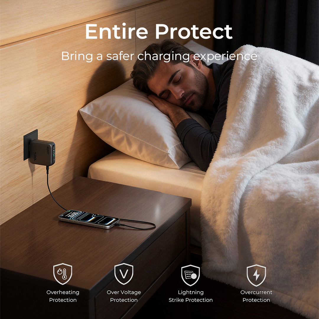 Aukey PA-B9U Nova PinS 100W GaN Wall Charger Smart Display EU UK US TH Interchangeable Plugs