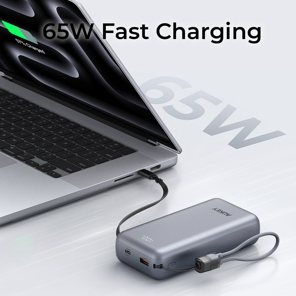 PB-Y94 Swivel Det PD 65W 20k mAh Fast Charging Power Bank with Detachable Cable - CCC Certification