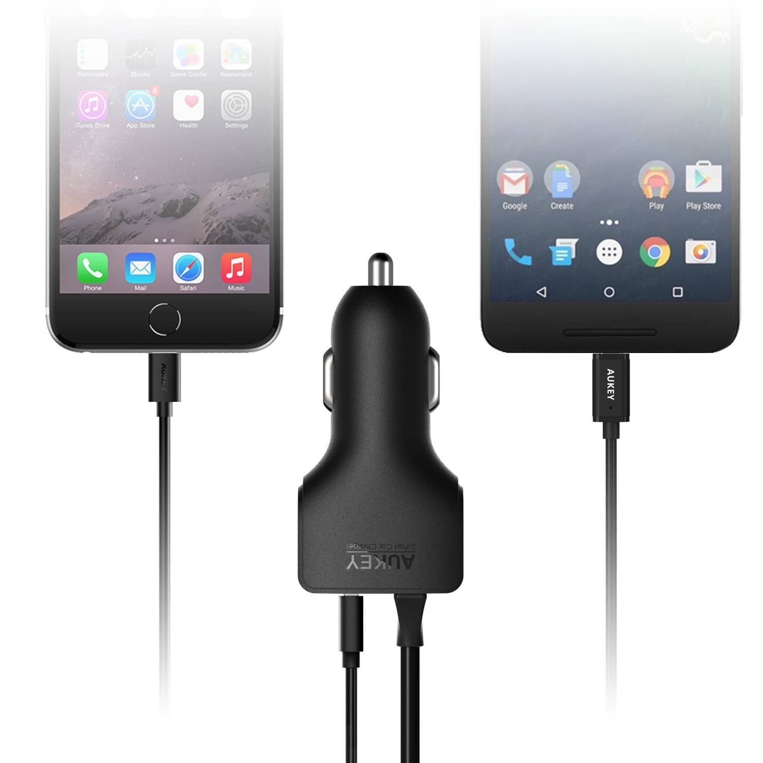 AUKEY CC-Y4 27W 5.4A AiPOWER USB-C Car Charger With TYPE-C Cable - Aukey Malaysia Official Store