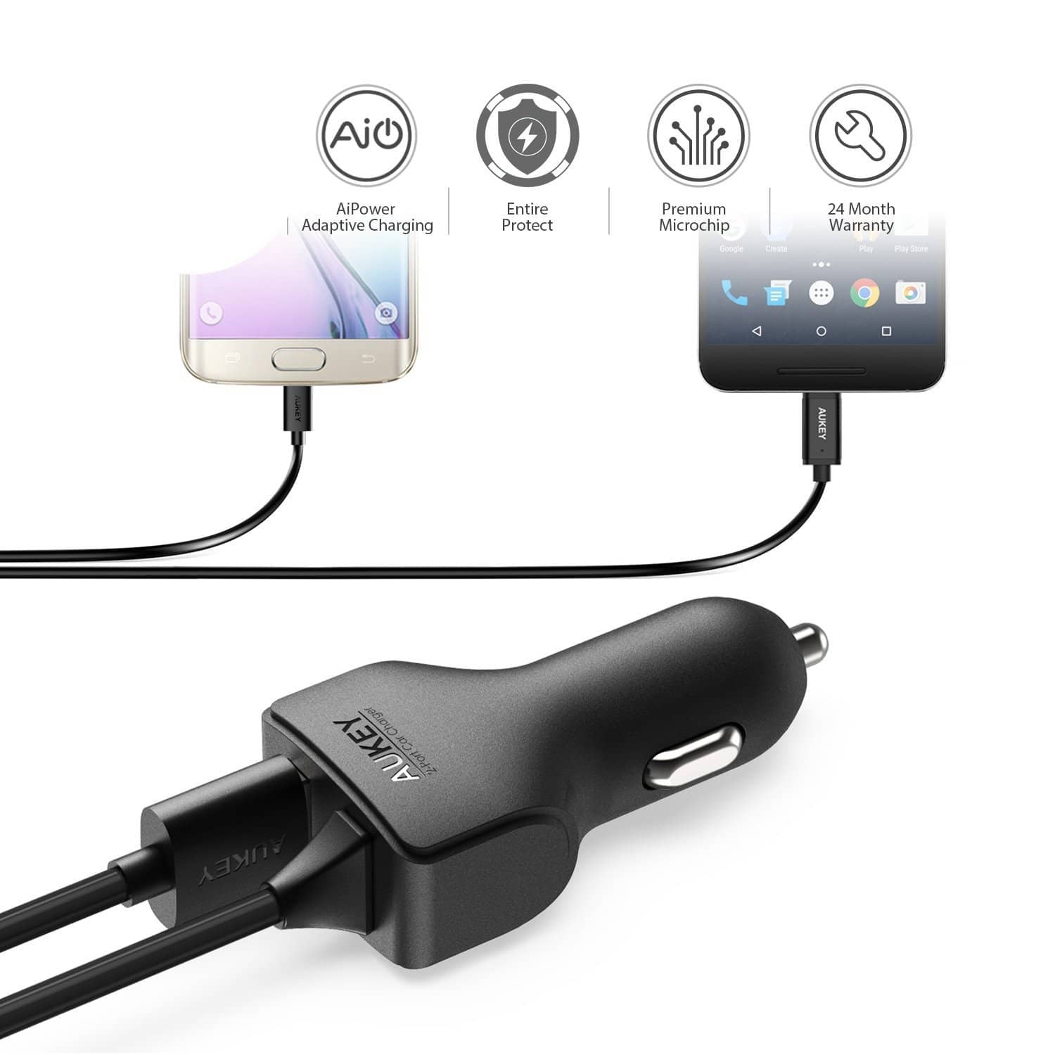 AUKEY CC-Y4 27W 5.4A AiPOWER USB-C Car Charger With TYPE-C Cable - Aukey Malaysia Official Store