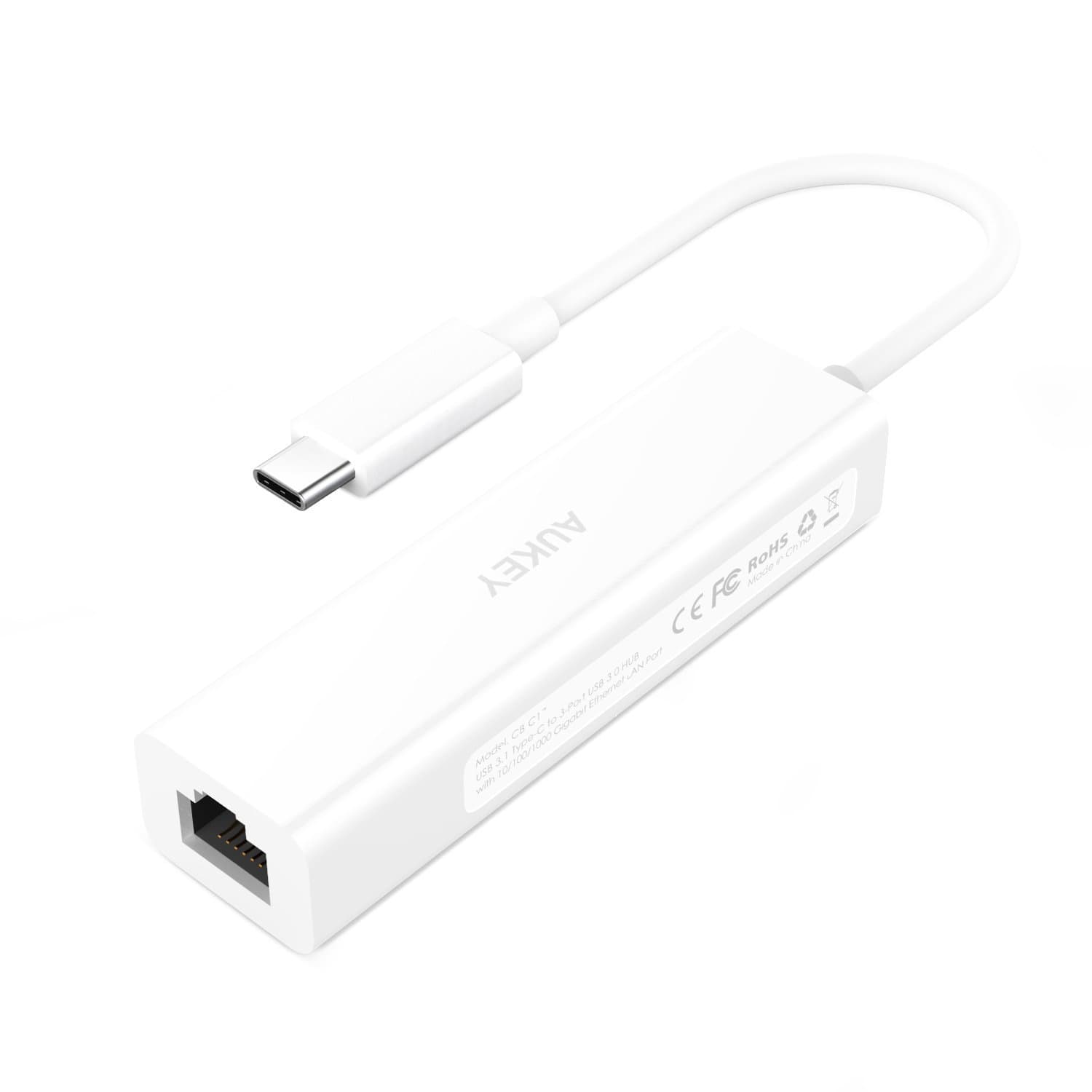 AUKEY CB-C17 USB C To 3 Ports USB 3.0 Hub With Gigabit Ethernet Adapter - Aukey Malaysia Official Store