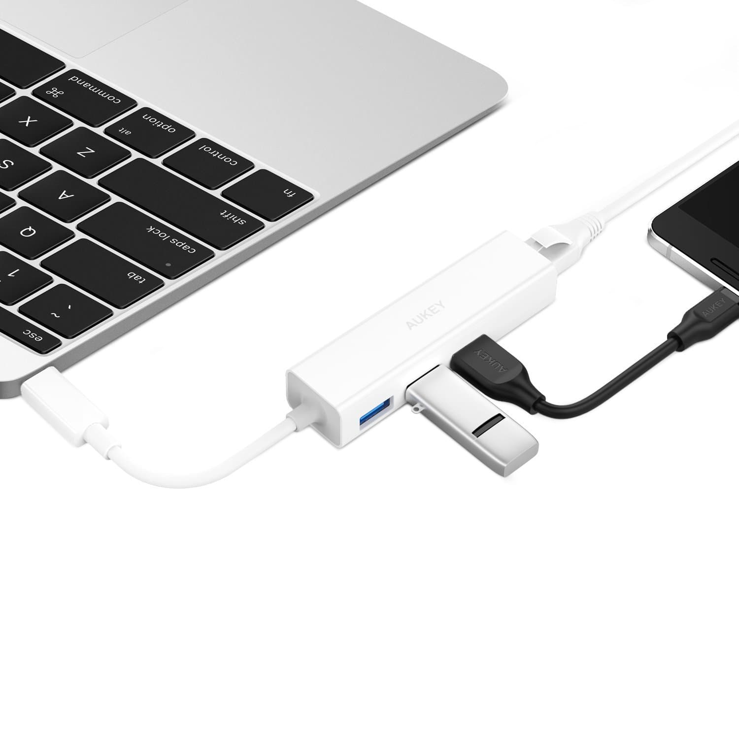 AUKEY CB-C17 USB C To 3 Ports USB 3.0 Hub With Gigabit Ethernet Adapter - Aukey Malaysia Official Store