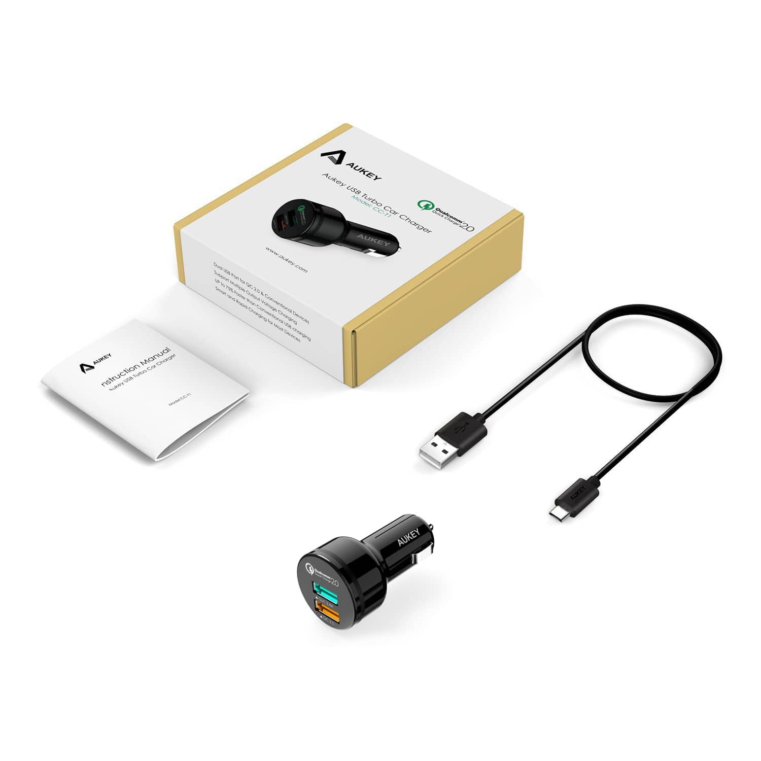 AUKEY CC-T1 Qualcomm Quick Charge 2.0 30W 2 Port USB Car Charger - Aukey Malaysia Official Store