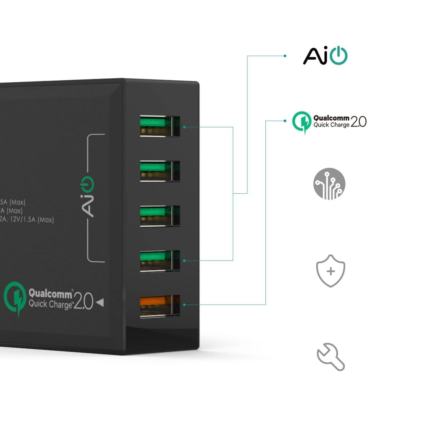 AUKEY PA-T1 54W 5 USB Port Qualcomm Quick Charge 2.0 Desktop Charger - Aukey Malaysia Official Store