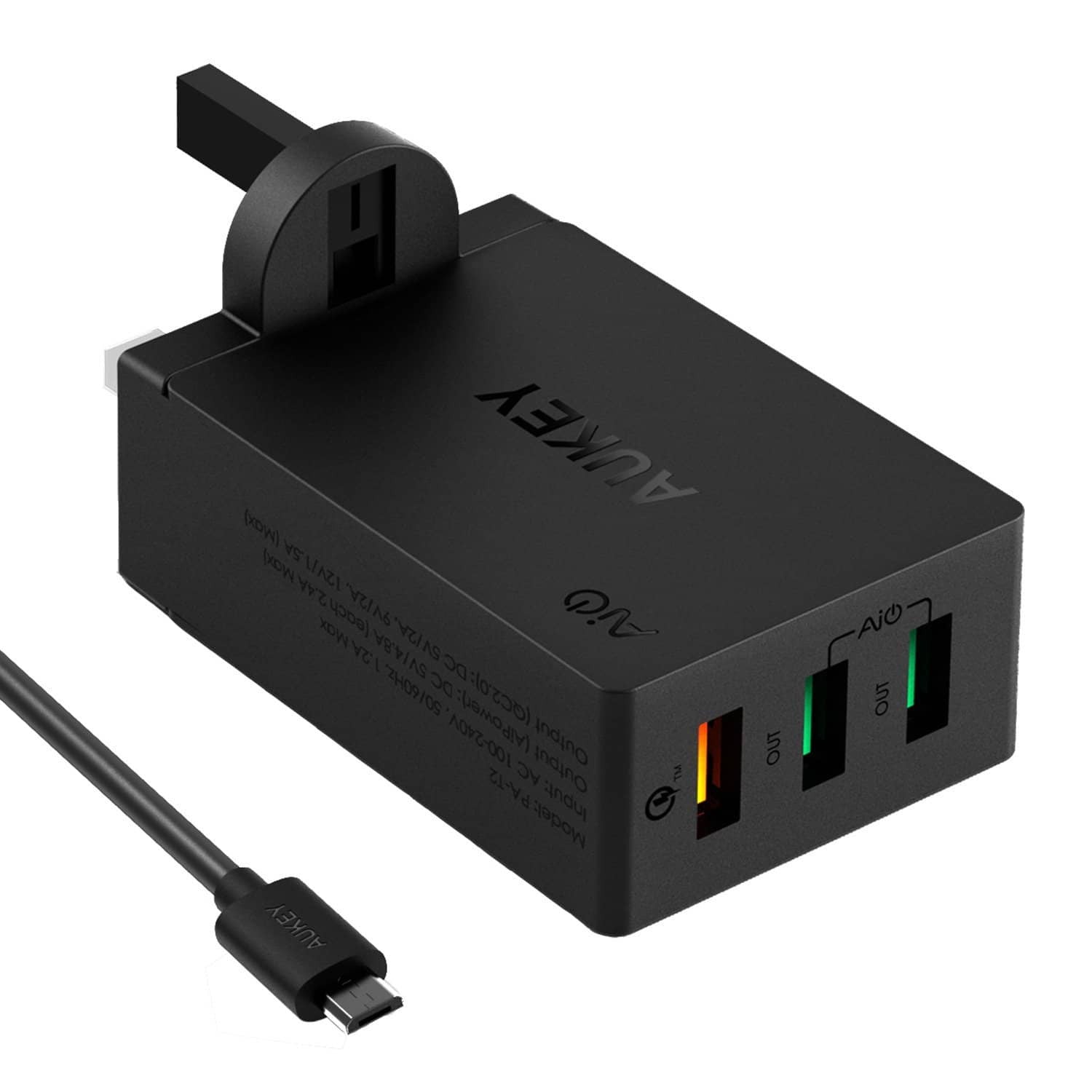 AUKEY PA-T2 42W 3 USB Ports Qualcomm Quick Charge 2.0 Charger - Aukey Malaysia Official Store