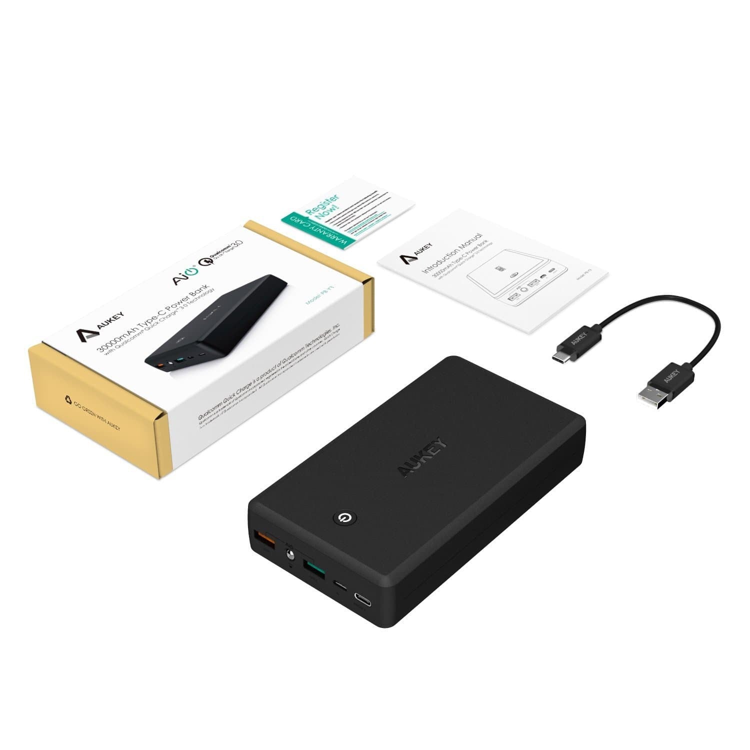 AUKEY PB-Y3 30000mAh Qualcomm Quick Charge 3.0 Power Bank With USB C Output - Aukey Malaysia Official Store