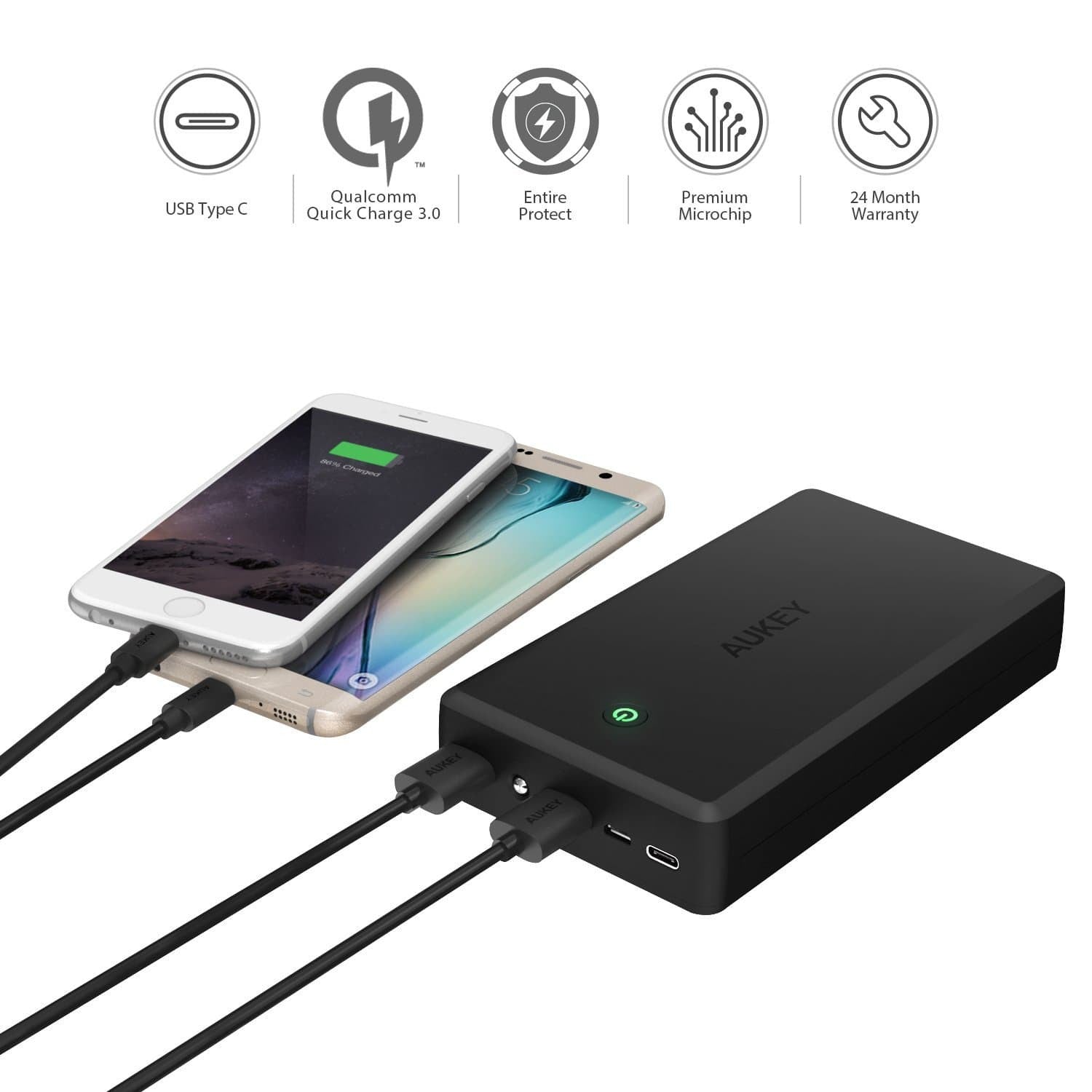 AUKEY PB-Y3 30000mAh Qualcomm Quick Charge 3.0 Power Bank With USB C Output - Aukey Malaysia Official Store