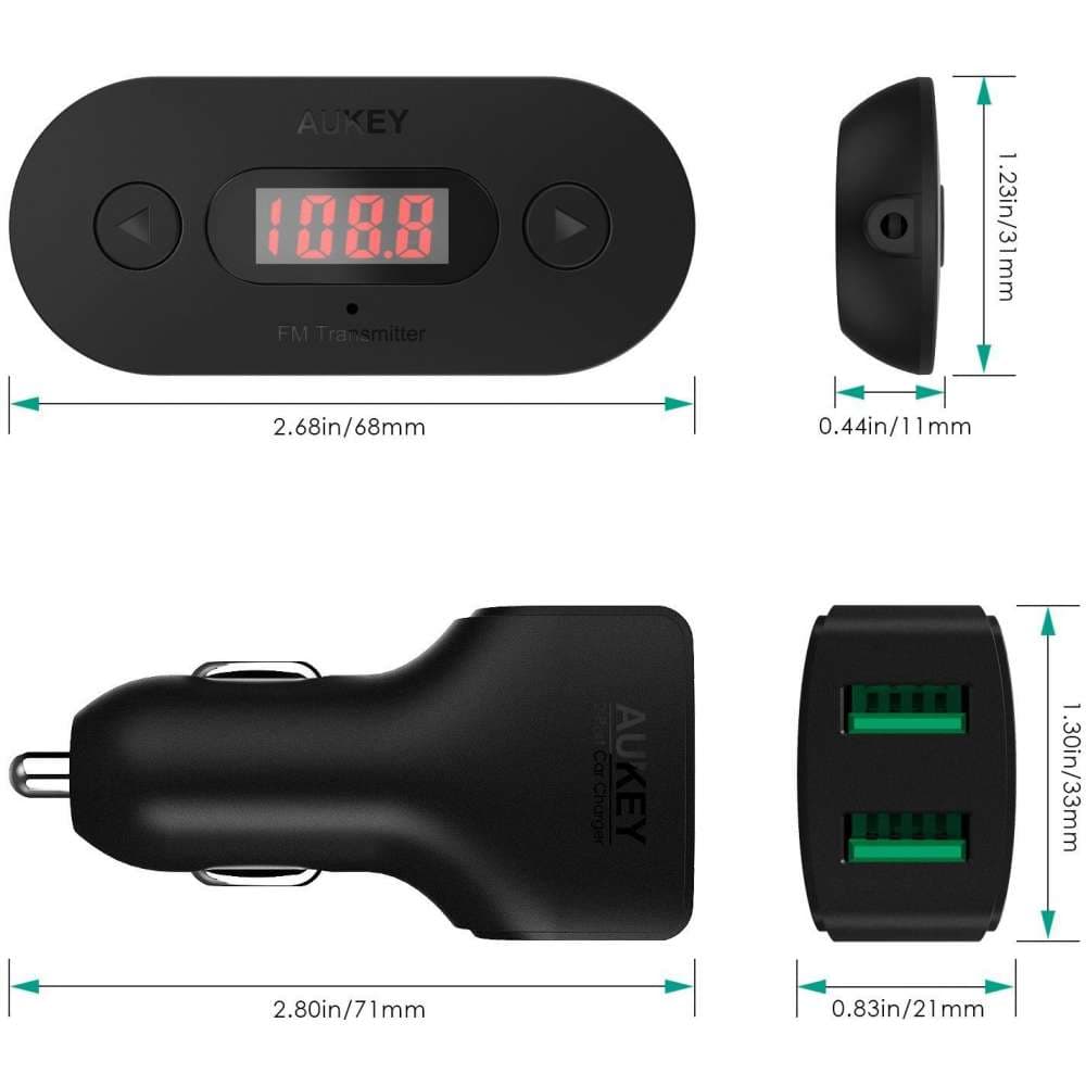 AUKEY BT-F2 In Car FM Transmitter Radio Adapter with Dual USB 4.8A Car Charger - Aukey Malaysia Official Store