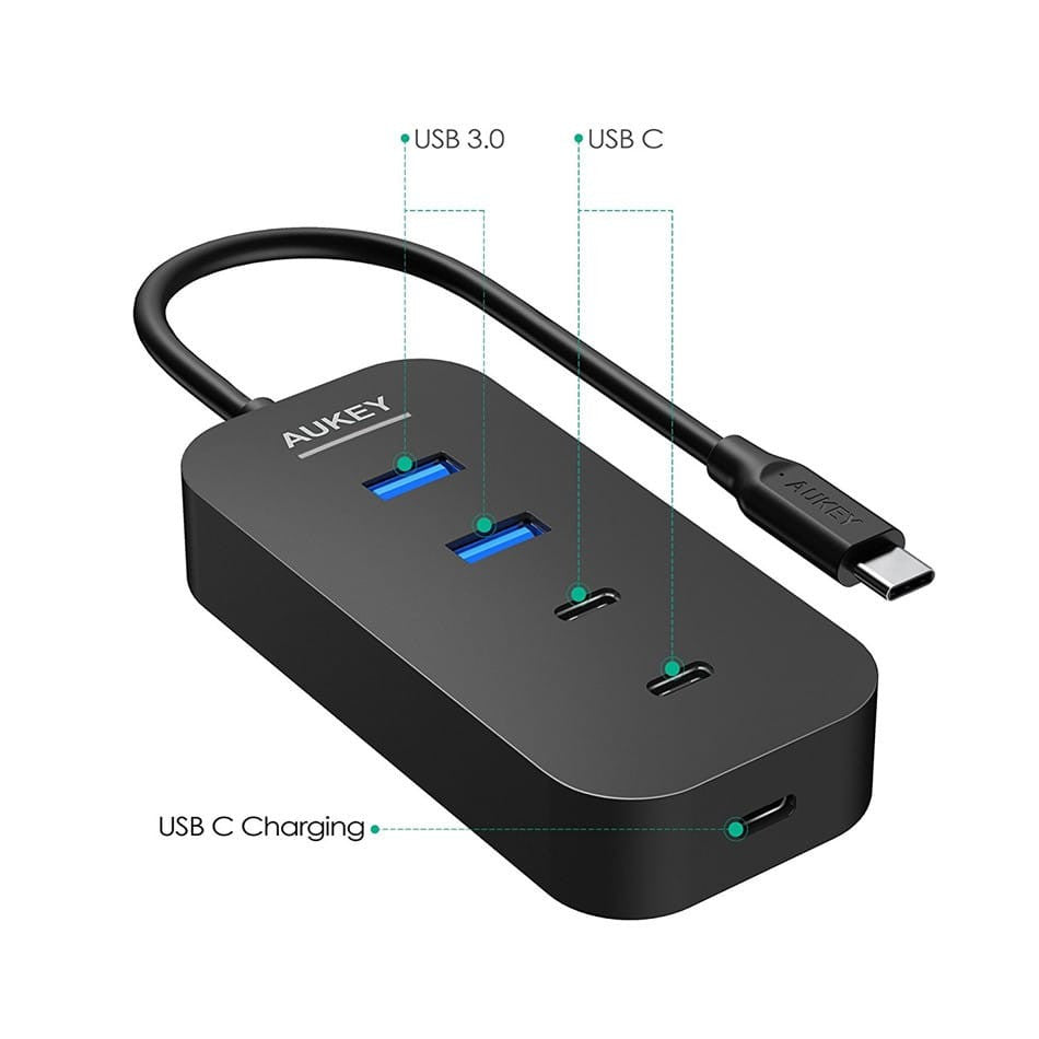 AUKEY CB-C48 USB C HUB Adapter ( 2 Port USB 3.0 + 2 Port USB C + 1 Port USB C with PD) - Aukey Malaysia Official Store