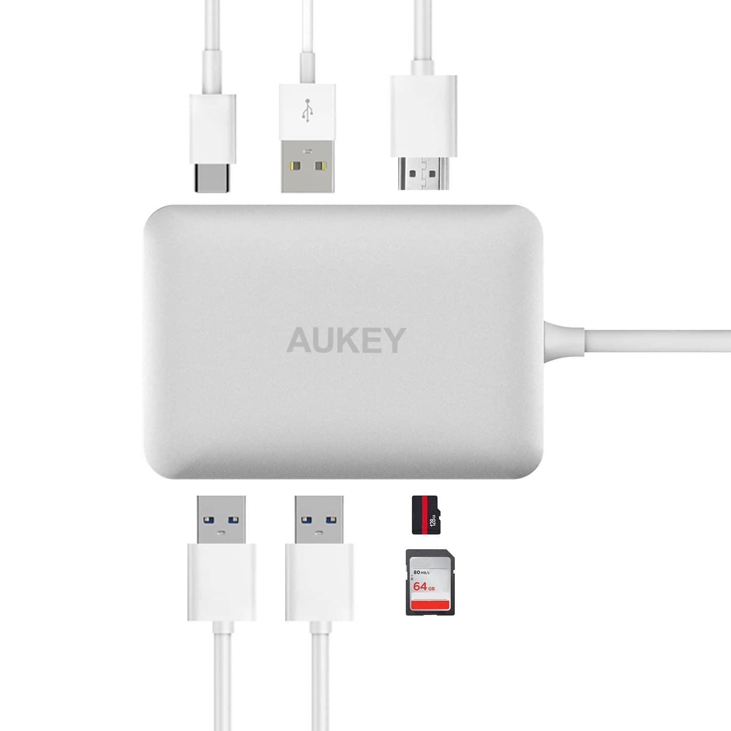 AUKEY CB-C49 USB-C Hub Adapter with HDMI, SD microSD Reader Dual USB 3.0 Ports & USB-C Power Delivery - Aukey Malaysia Official Store