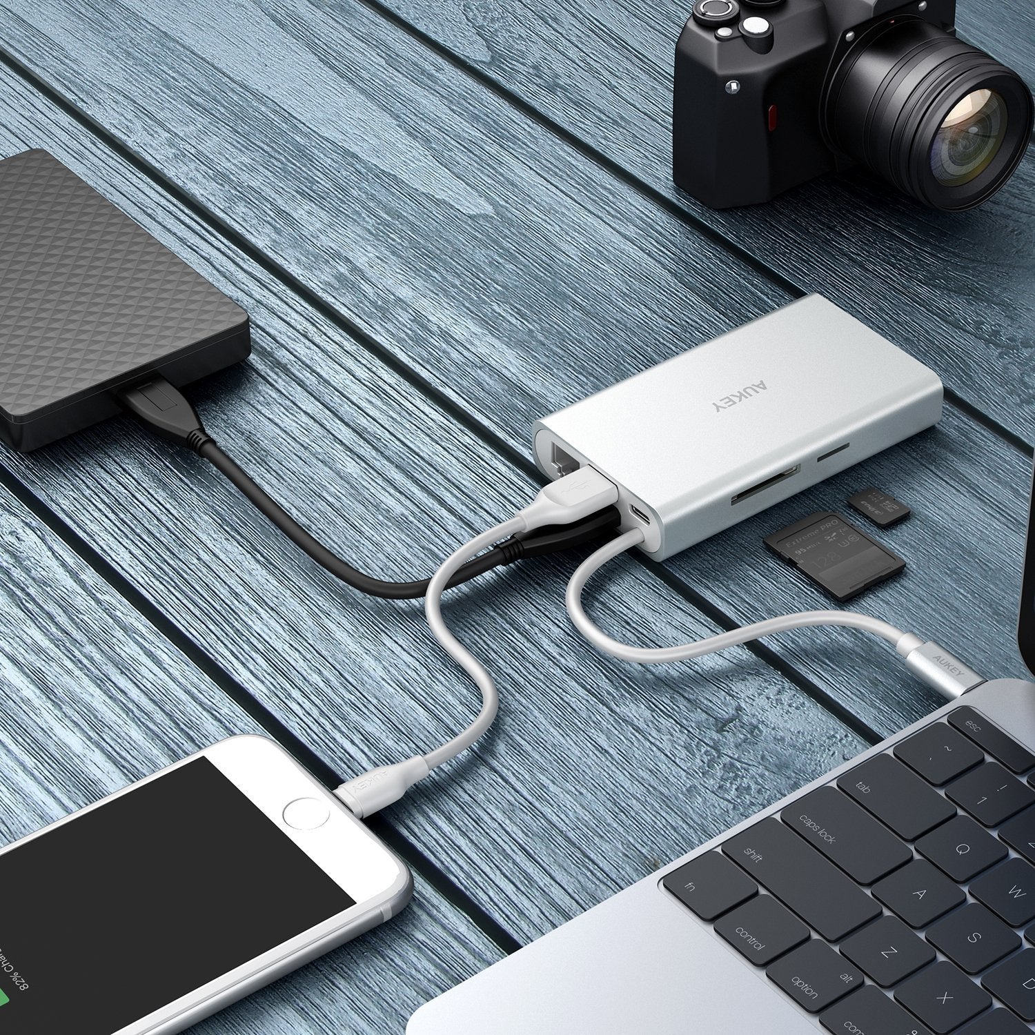 AUKEY CB-C55 8 in 1 USB-C Adapter With 4K HDMI,VGA,SD Card & Ethernet Port - Aukey Malaysia Official Store