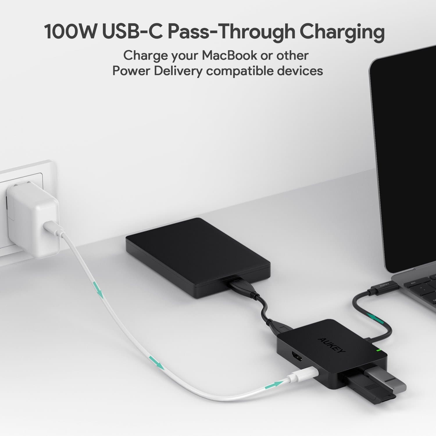 AUKEY CB-C58 USB-C To 4-Port USB 3.0 Hub With 4K HDMI Port & USB-C Charging Port - Aukey Malaysia Official Store