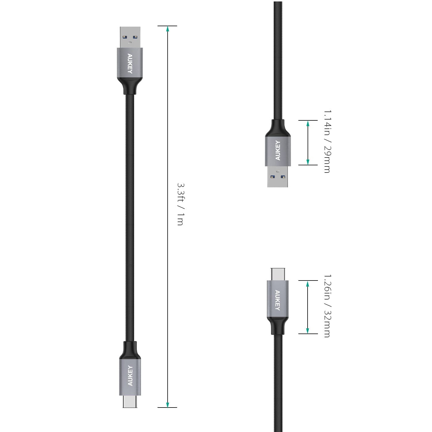 AUKEY CB-CD2 1m USB-C to USB 3.0 Quick Charge 3.0 High Performance Nylon Braided Cable - Aukey Malaysia Official Store