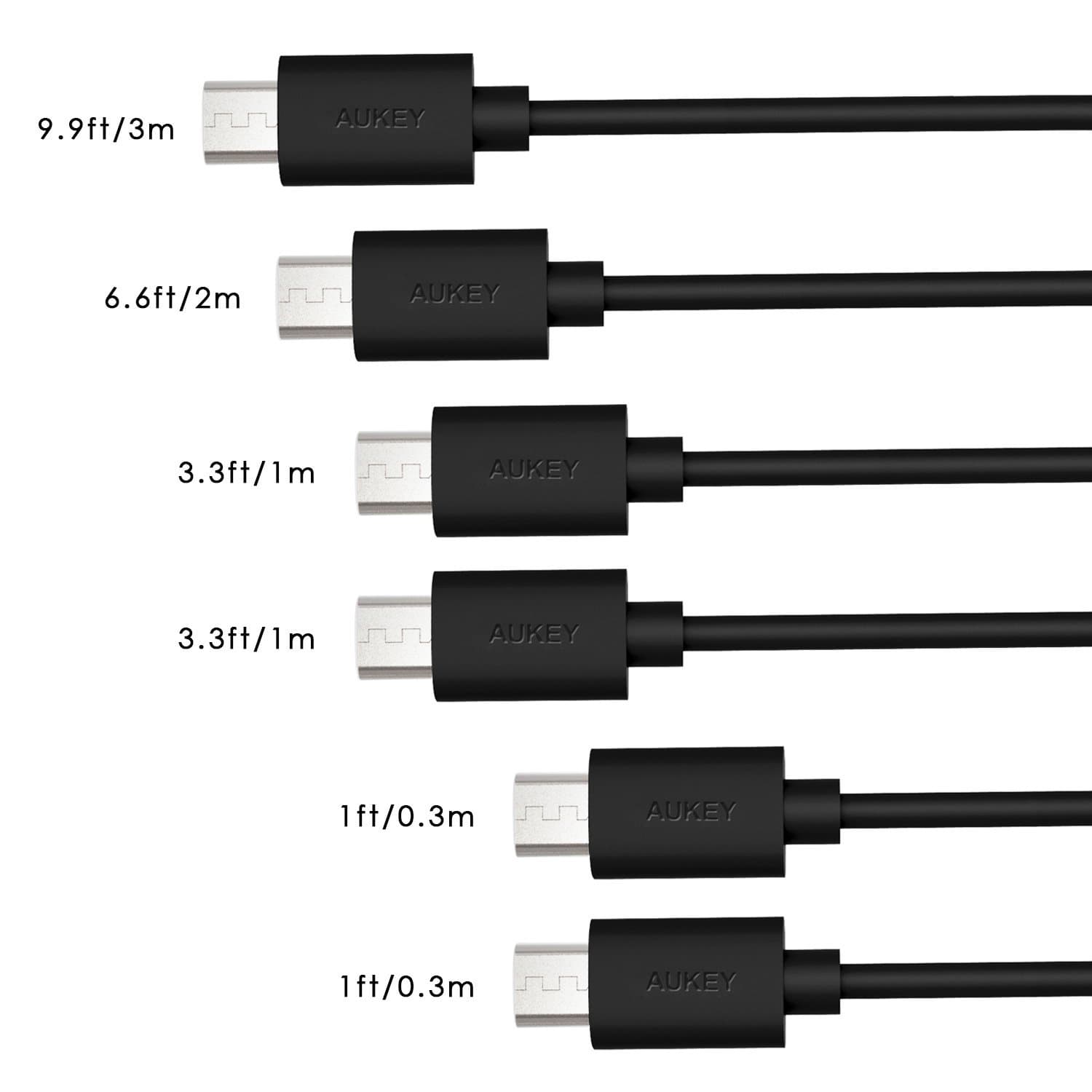 AUKEY CB-D17 Qualcomm Quick Charge 2.0 3.0 Micro USB 2.0 Cable (1 x 3M 1 x 2M 2 x 1M 2 x 0.3M) 6 Pack - Aukey Malaysia Official Store