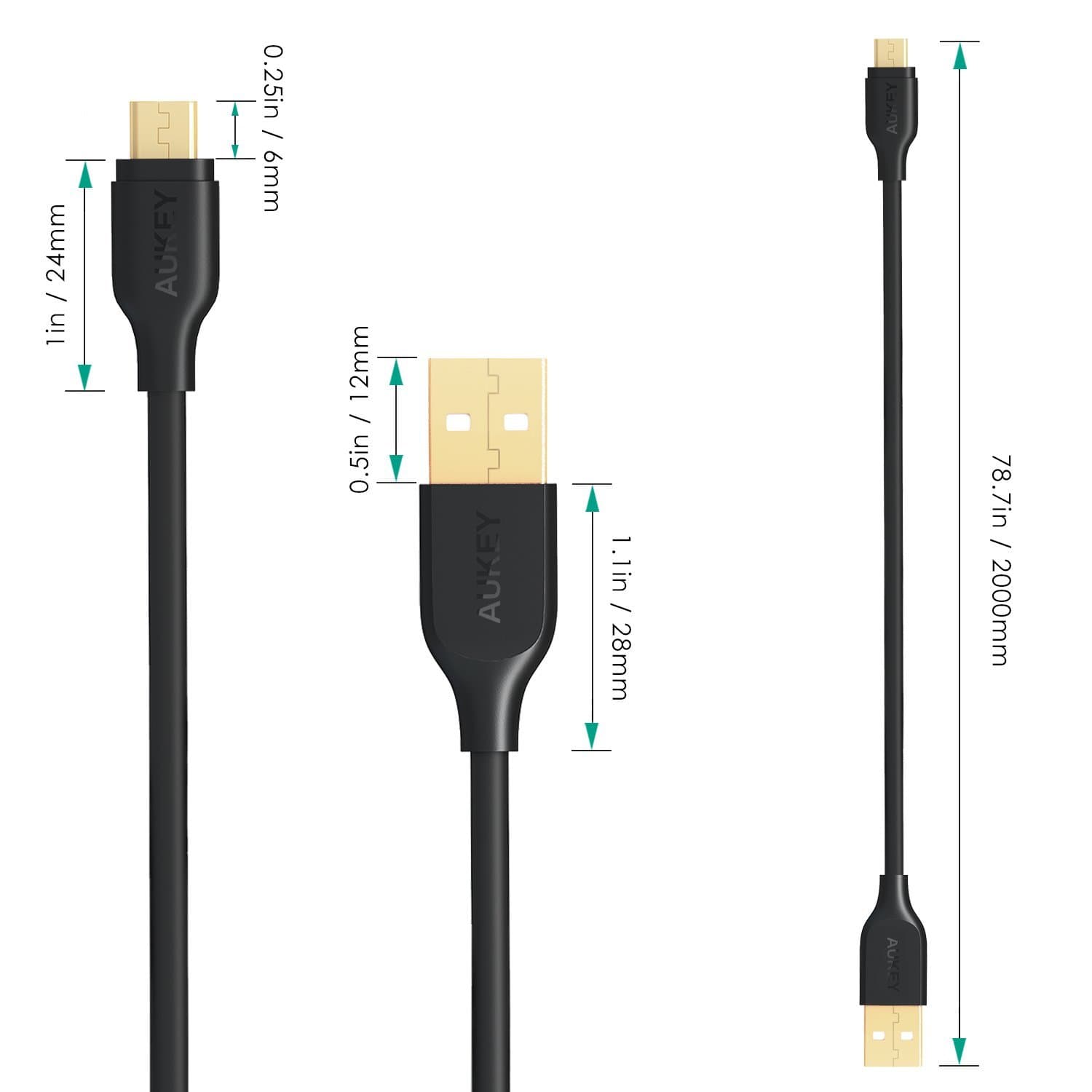 AUKEY CB-MD2 Gold-plated reinforced Qualcomm Quick Charge 2.0/3.0 Micro USB Cable (2M) - Aukey Malaysia Official Store