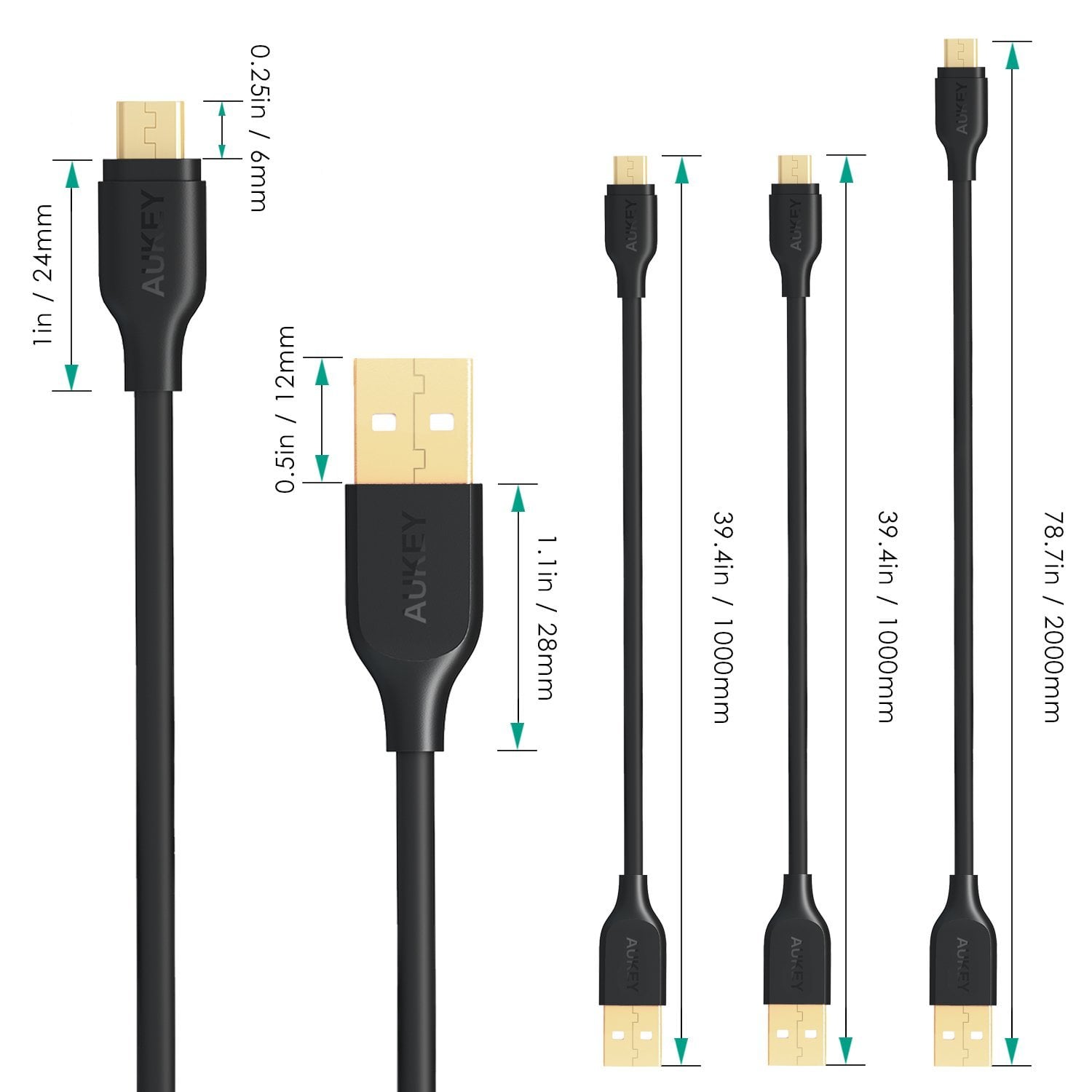 AUKEY CB-MD3 Gold-plated Qualcomm Quick Charge 3.0 Micro USB 2.0 Cable (3 Pack) - Aukey Malaysia Official Store