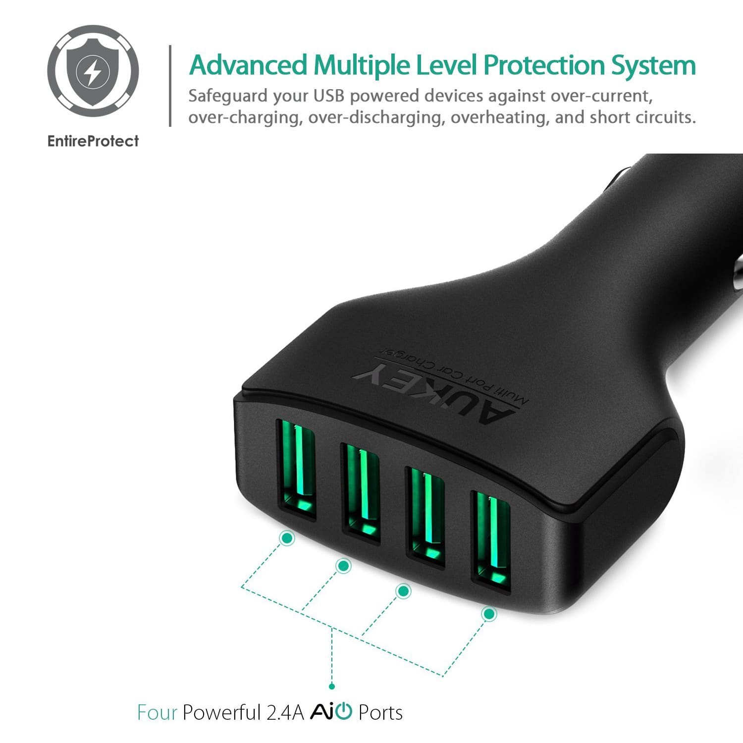 AUKEY CC-01 9.6A 48W 4-Port USB Car Charger with AiPower Adaptive Charging - Aukey Malaysia Official Store