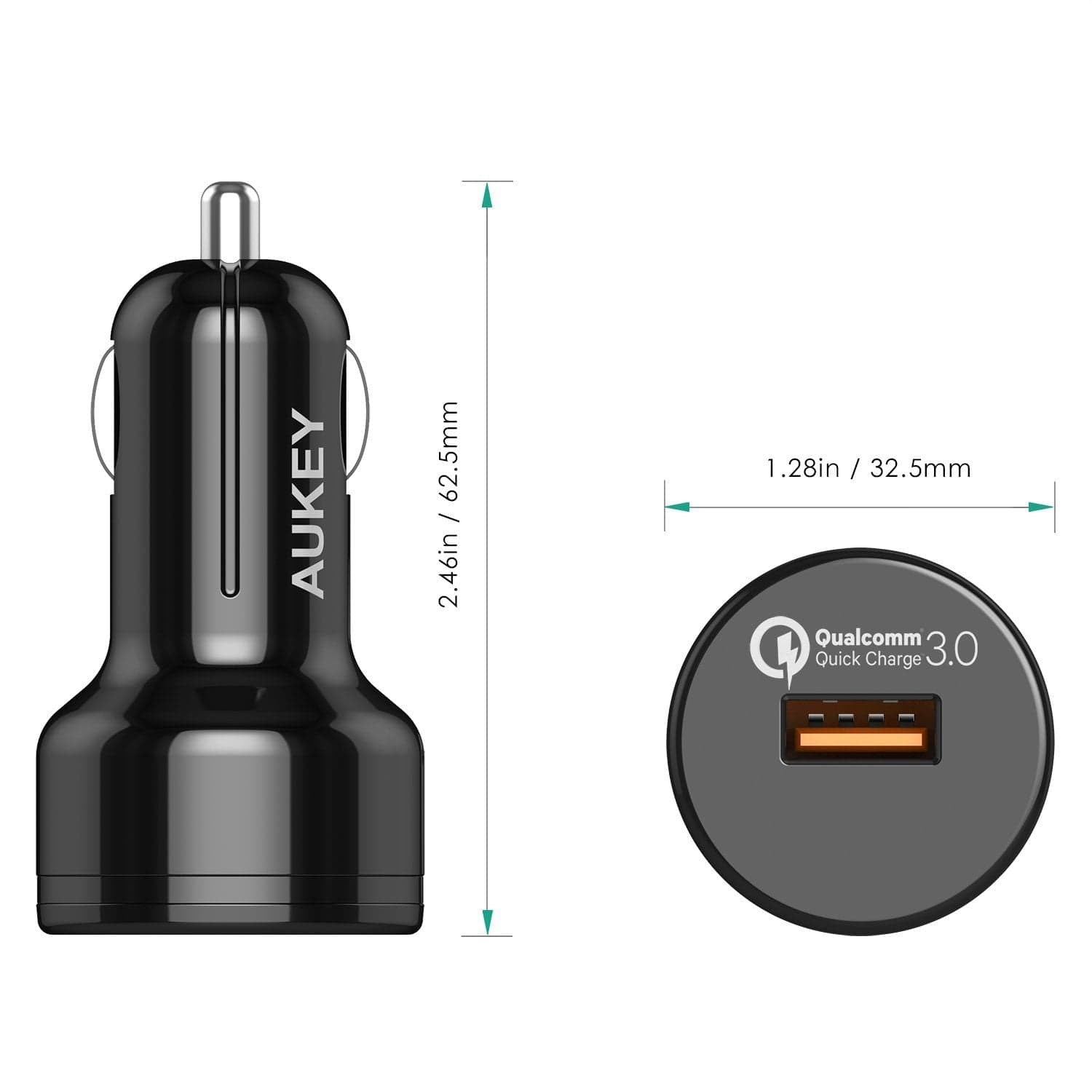 AUKEY CC-T12 24W Single Port Qualcomm Quick Charge 3.0 Car Charger - Aukey Malaysia Official Store