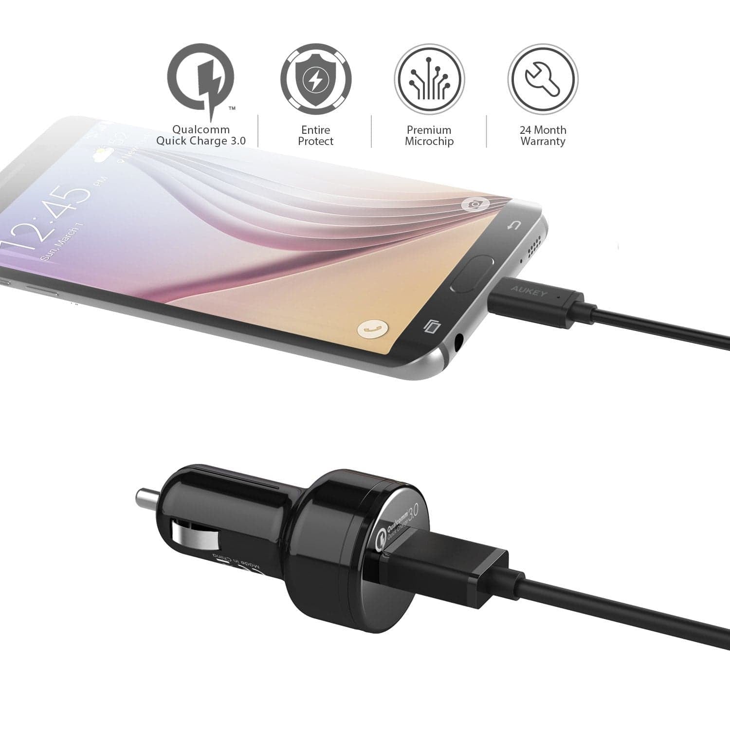 AUKEY CC-T12 24W Single Port Qualcomm Quick Charge 3.0 Car Charger - Aukey Malaysia Official Store