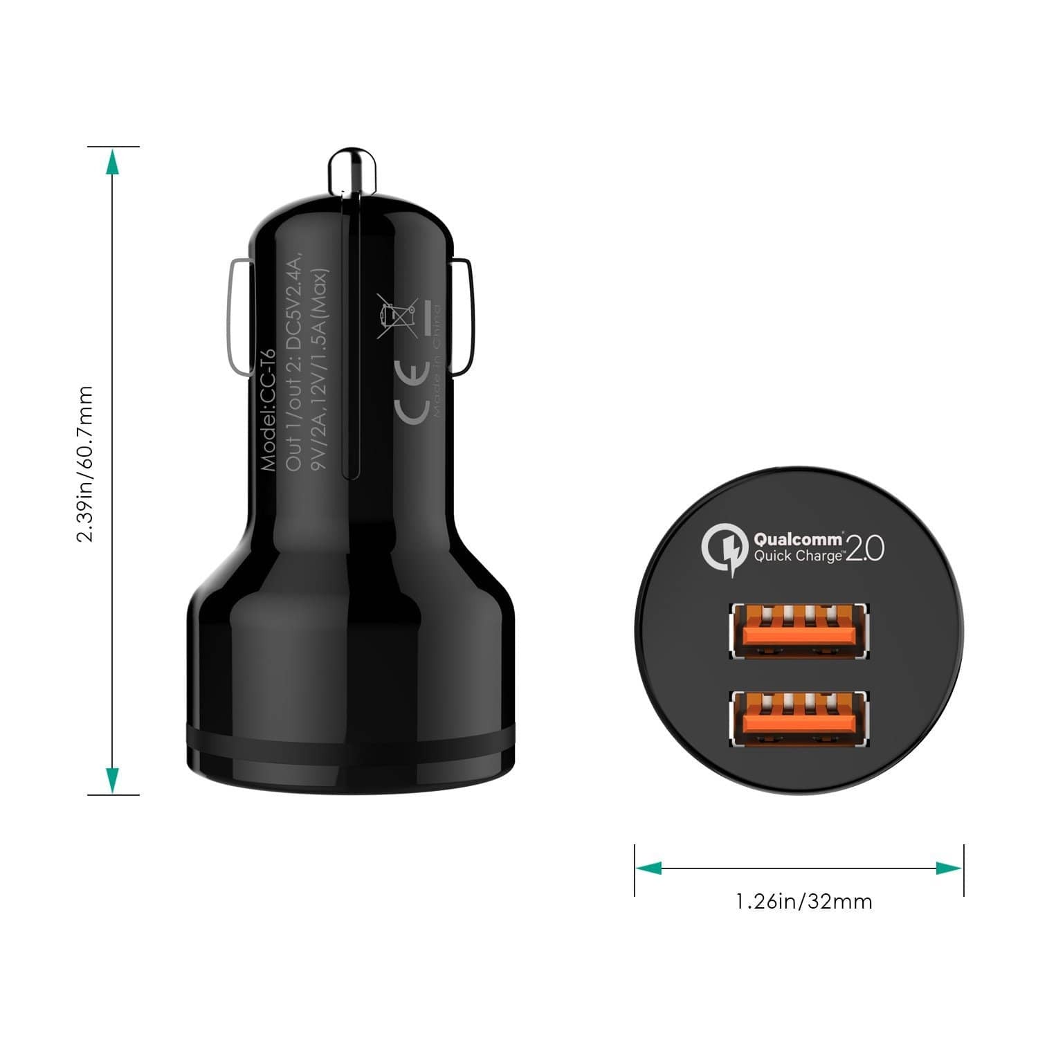 AUKEY CC-T6 36W Dual Ports USB Qualcomm Quick Charge 2.0 Car Charger - Aukey Malaysia Official Store