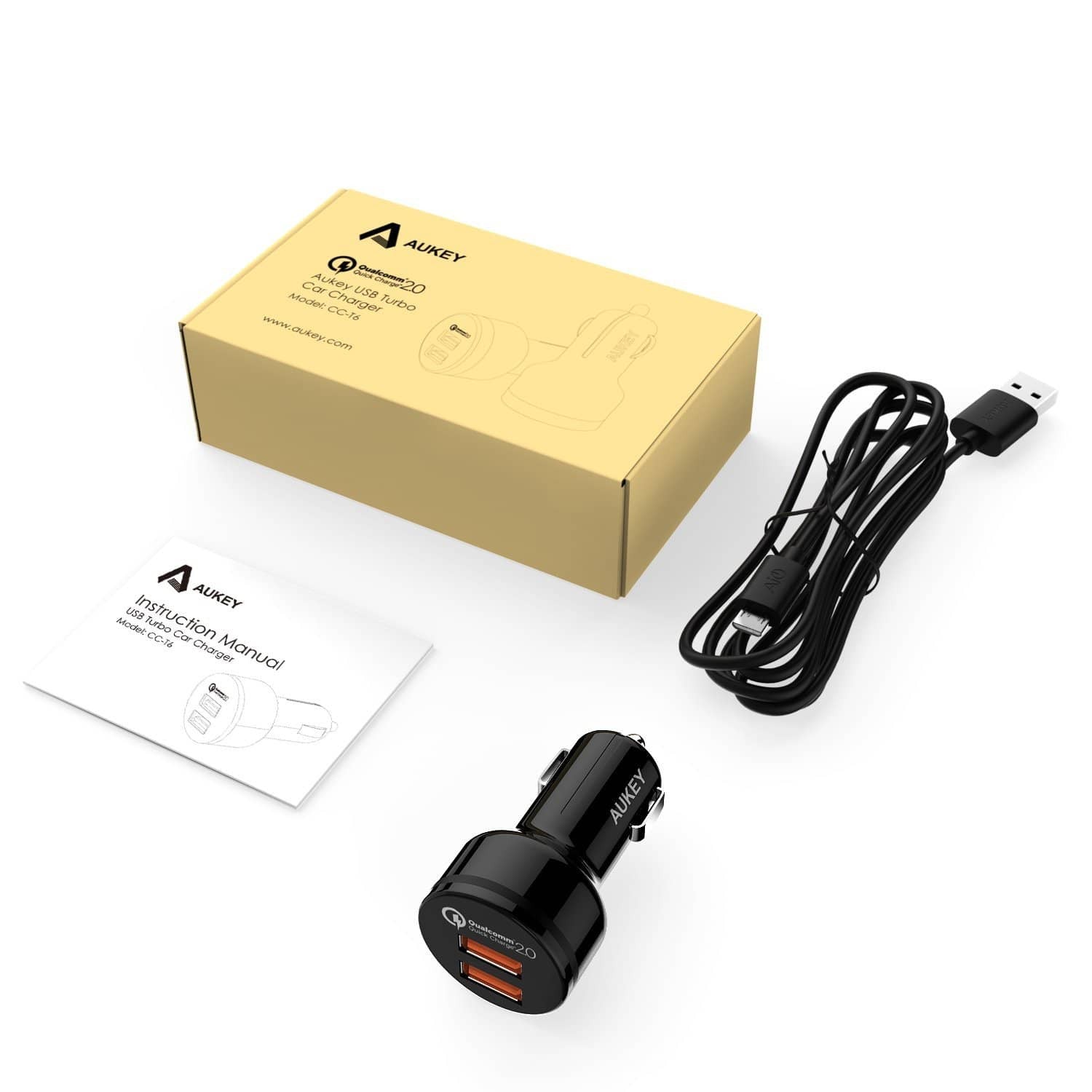 AUKEY CC-T6 36W Dual Ports USB Qualcomm Quick Charge 2.0 Car Charger - Aukey Malaysia Official Store