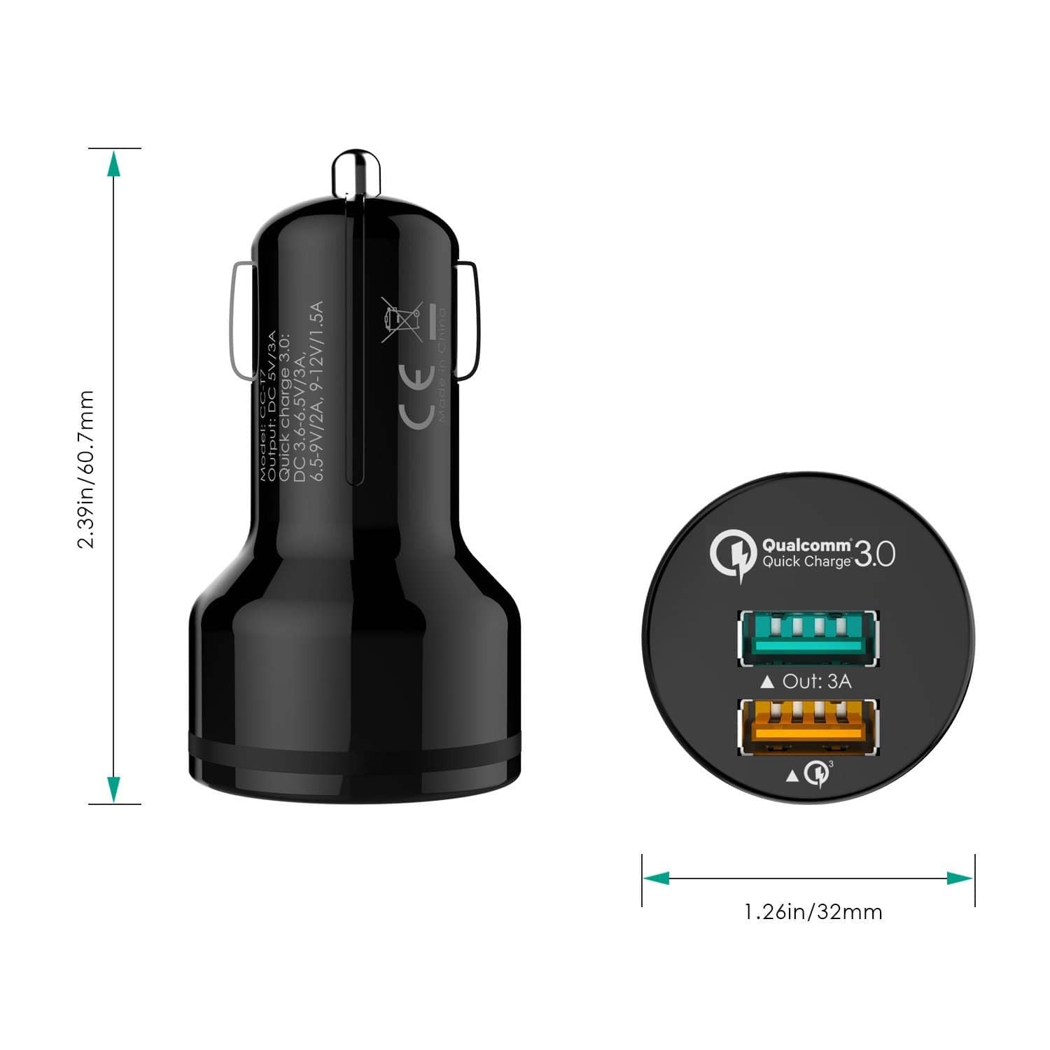 AUKEY CC-T7 36W Qualcomm Quick Charge 3.0 Dual USB Car Charger - Aukey Malaysia Official Store