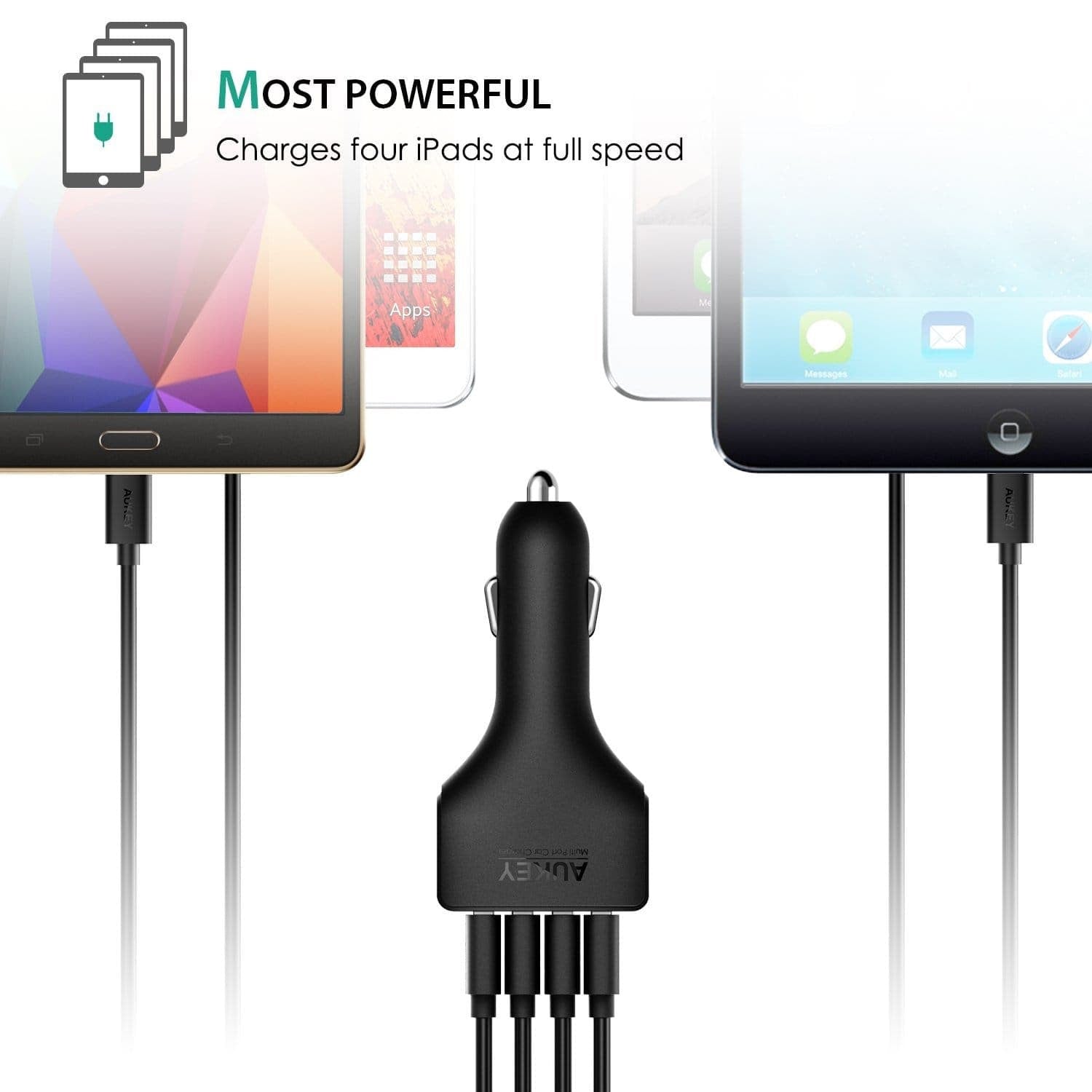 AUKEY CC-T4 54W 4 Port Usb Qualcomm Quick Charge 2.0 Car Charger - Aukey Malaysia Official Store