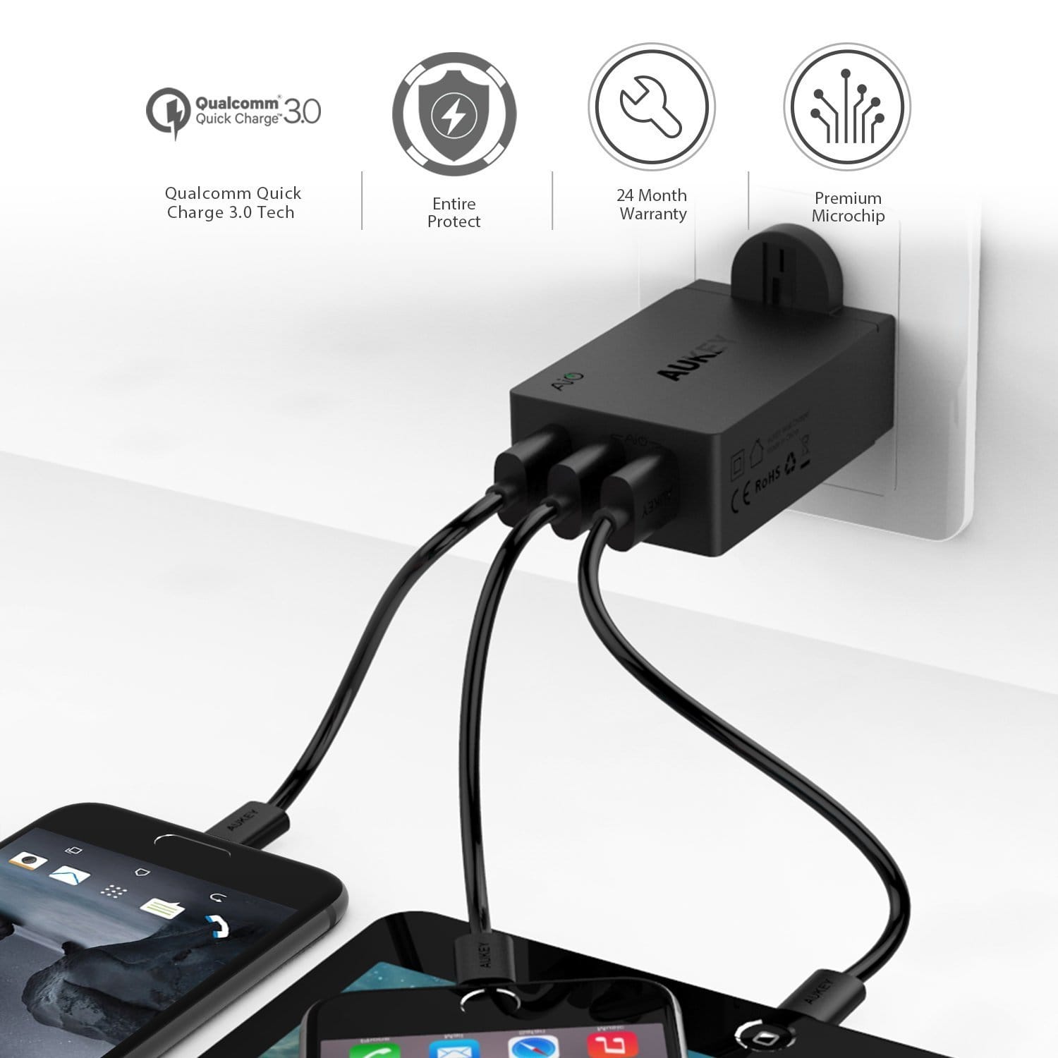 AUKEY PA-T14-UK 3 Port USB Qualcomm Quick Charge 3.0 Travel Charger - Aukey Malaysia Official Store