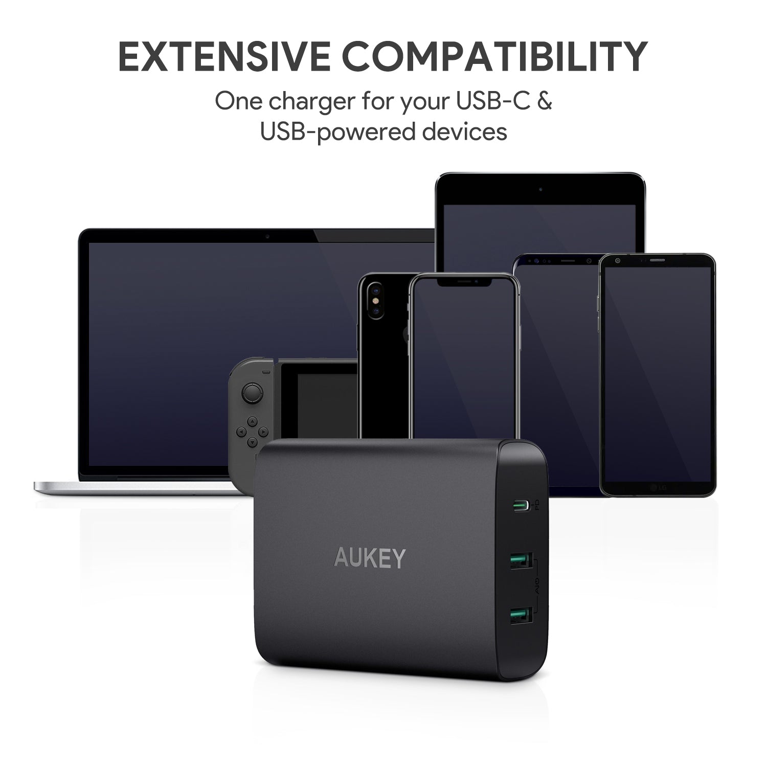 AUKEY PA-Y12 60W USB C Power Delivery 3.0 & Dual Port USB Desktop Charger - Aukey Malaysia Official Store