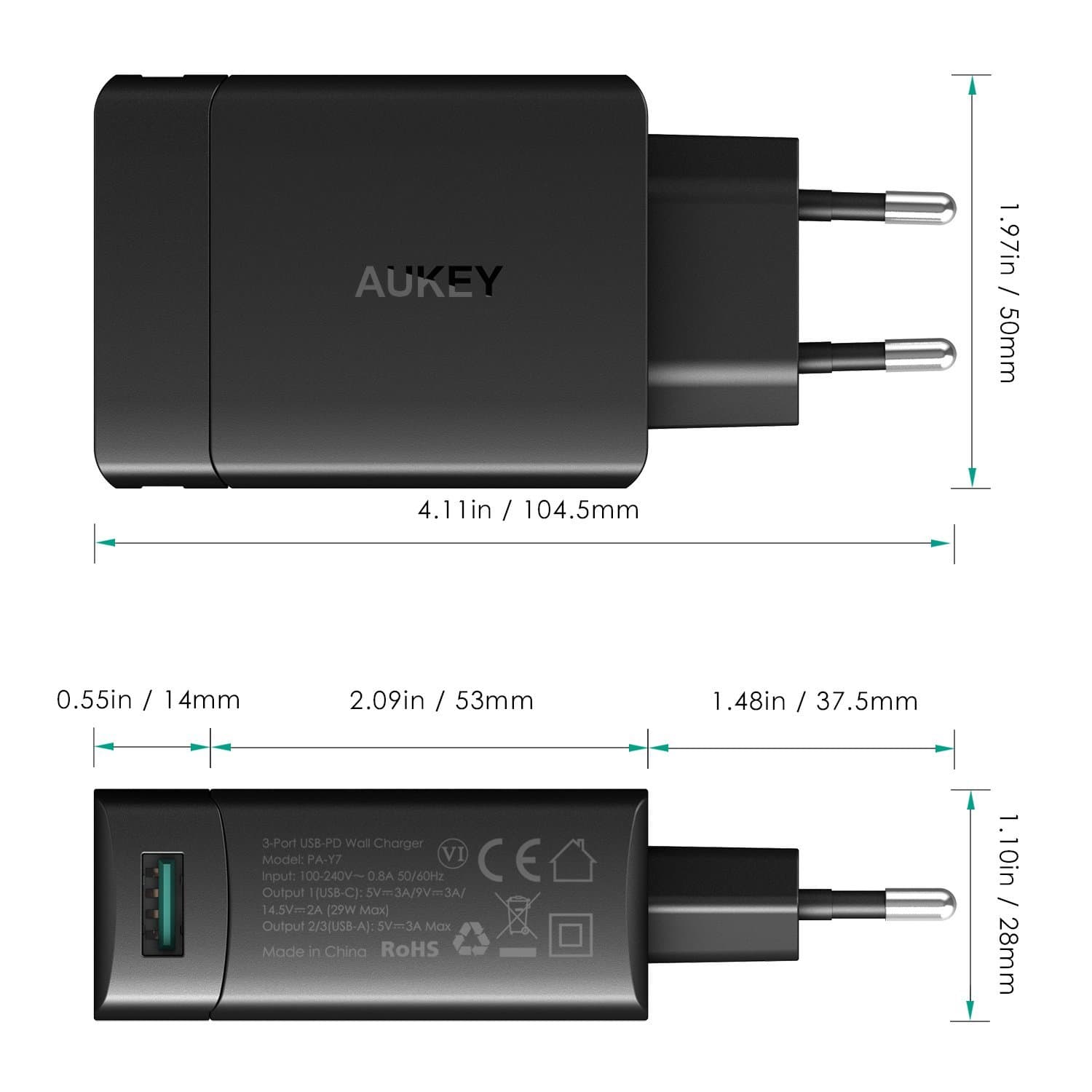 AUKEY PA-Y7 29W Amp Duo Power Delivery 3.0 USB C +2 Port Turbo Charger - Aukey Malaysia Official Store