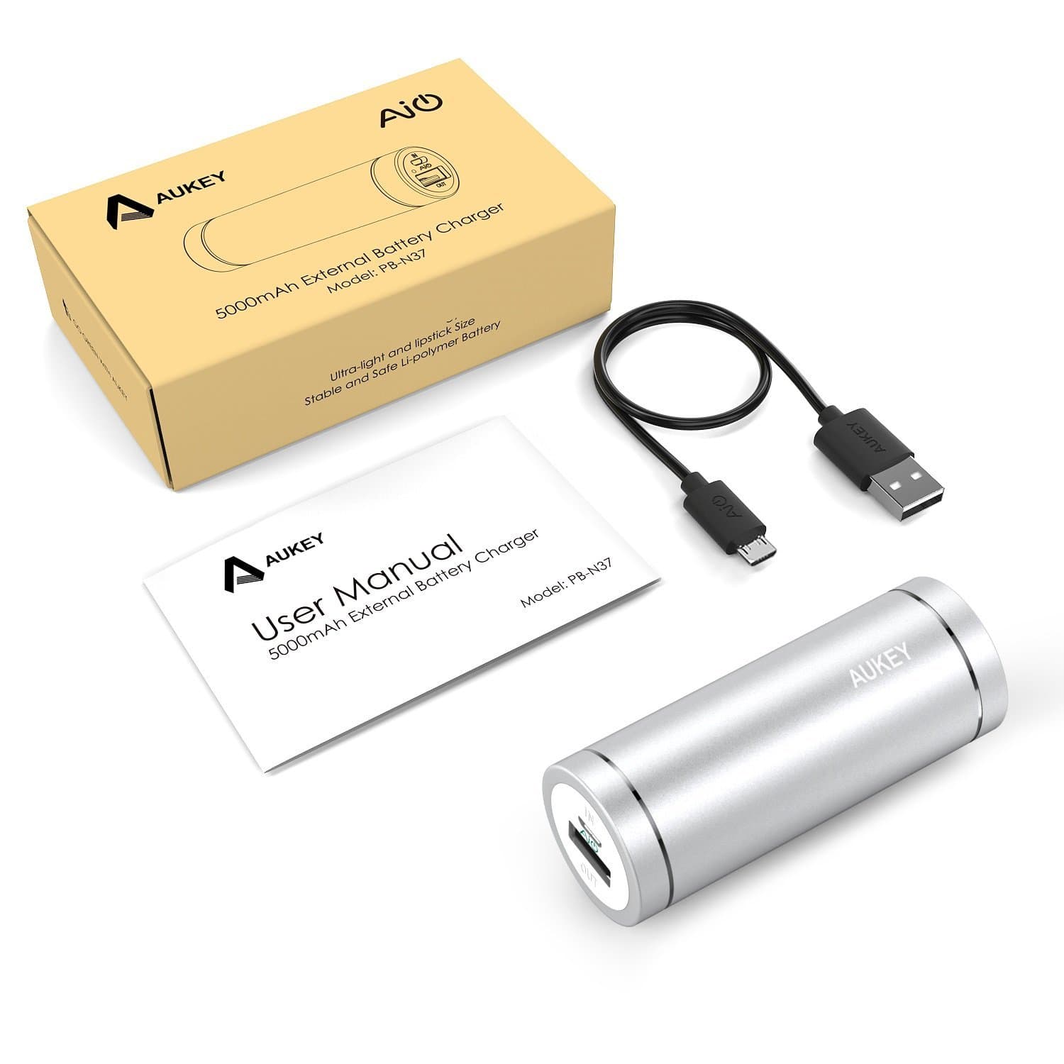 AUKEY PB-N37 5000mAh Mini Ultra Portable Feather weight Power Bank - Aukey Malaysia Official Store