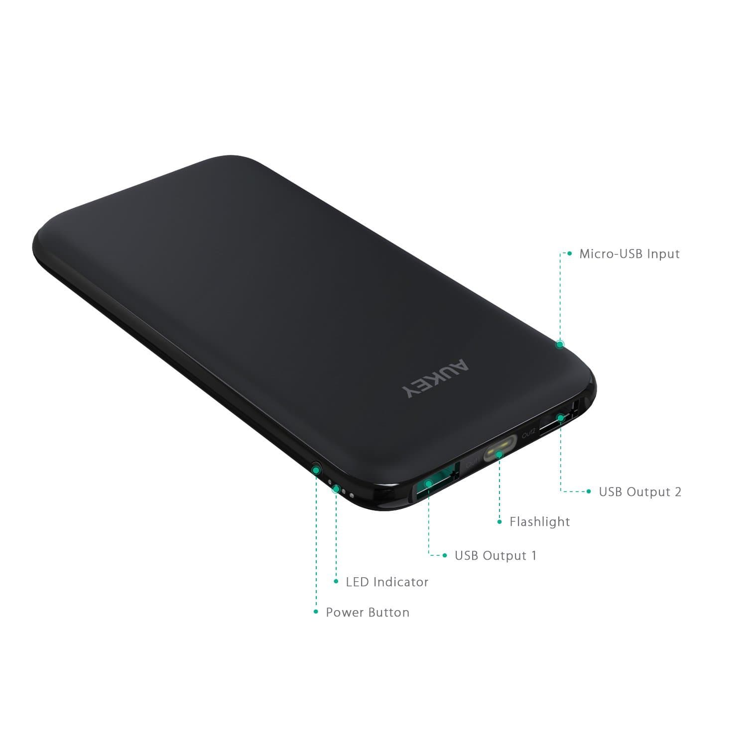 AUKEY PB-N51 Dual-Port 2.4A 10000mAh Slimline Design Power Bank - Aukey Malaysia Official Store