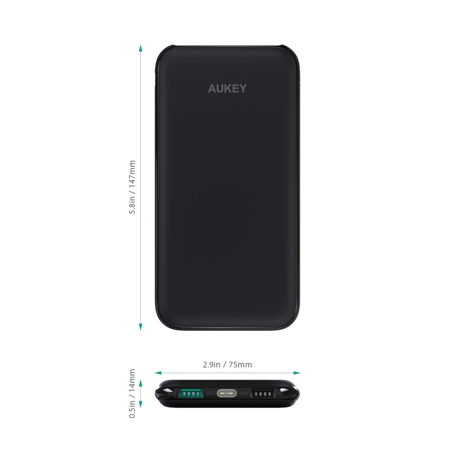 AUKEY PB-N51 Dual-Port 2.4A 10000mAh Slimline Design Power Bank - Aukey Malaysia Official Store