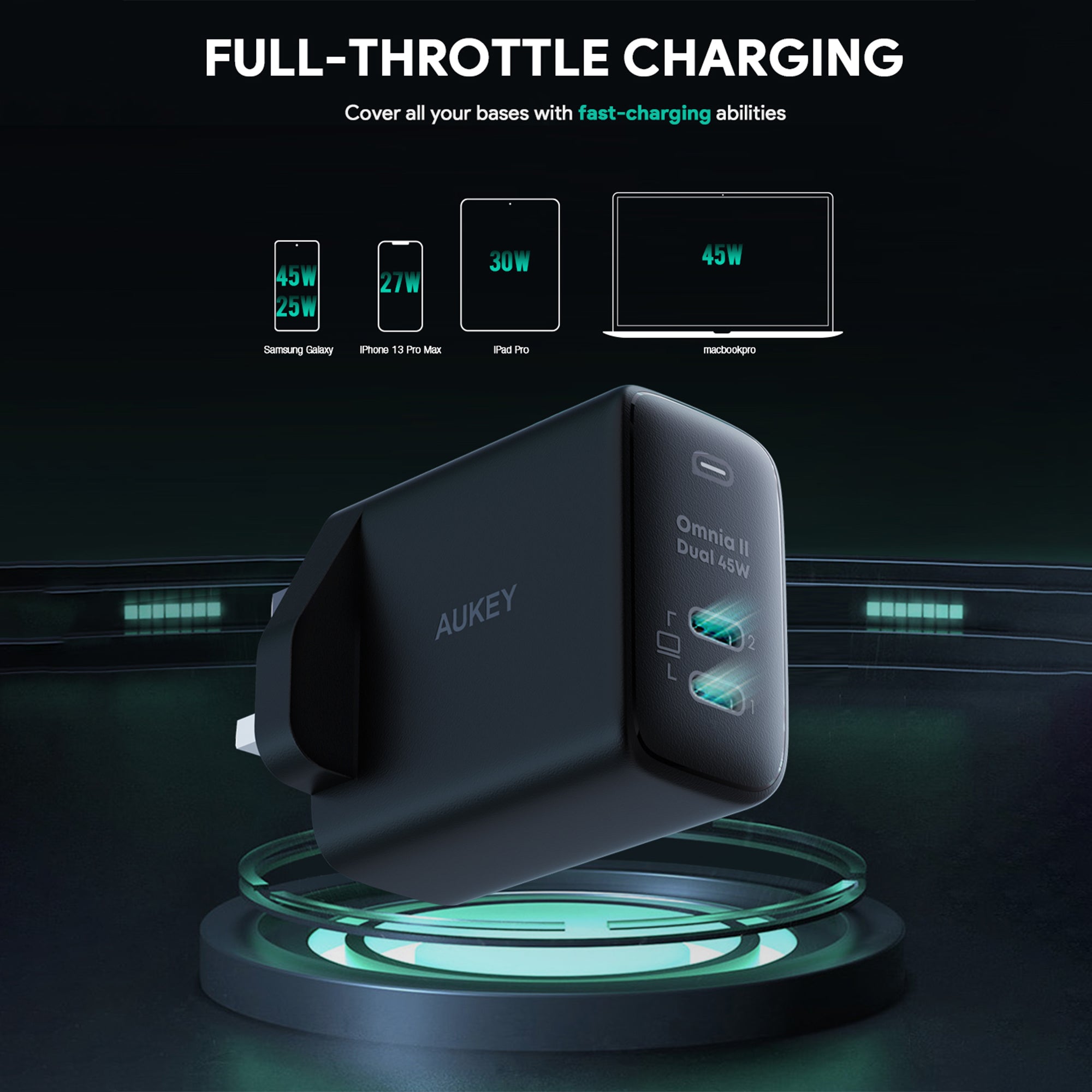 PA-B4T Omnia ll 45W 2 USB C Port PD Charge GaN Fast Technology Charger