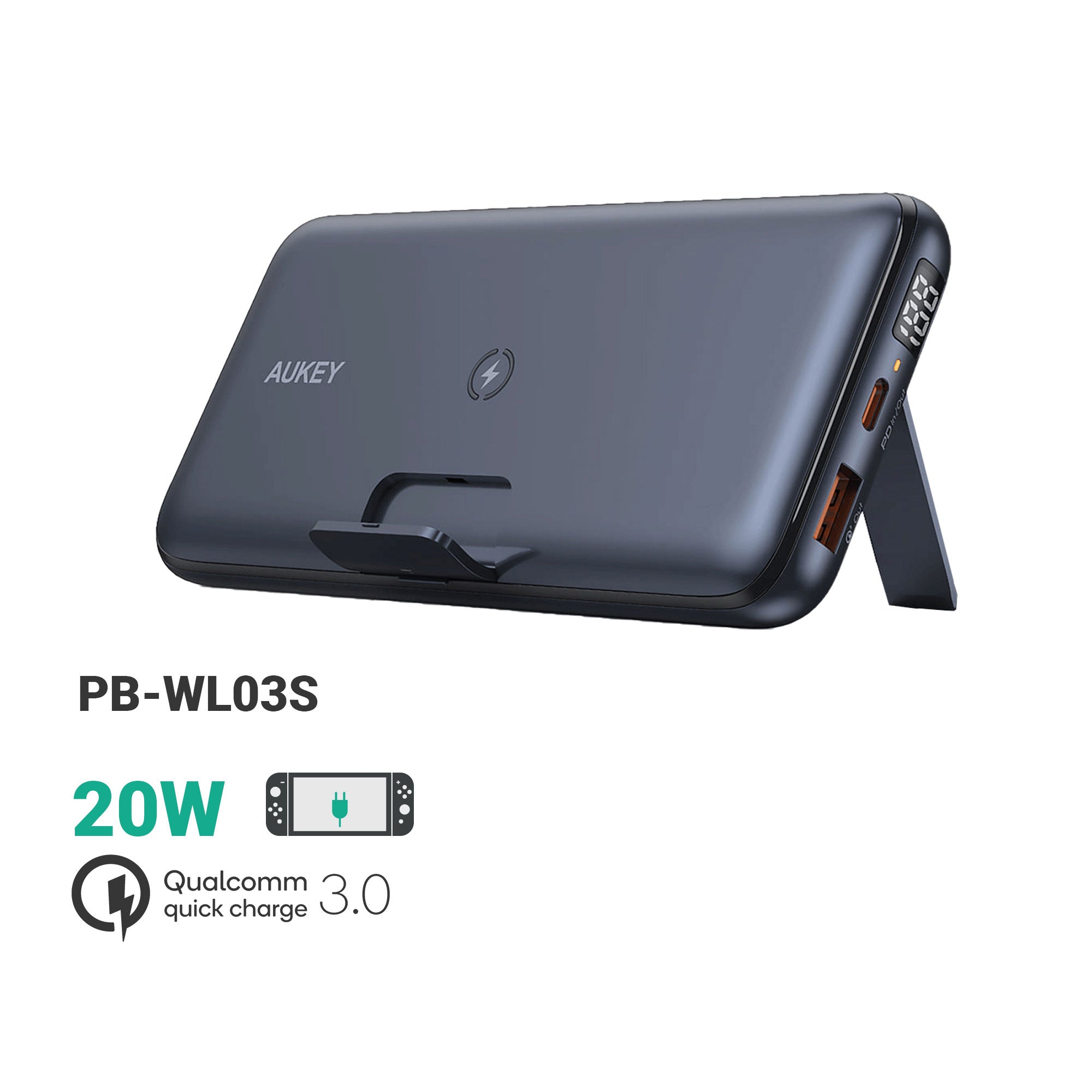 PB-WL03S 20W PD SCP QC 3.0 20000mAh Power Bank With Foldable Stand & 10W Wireless Charging