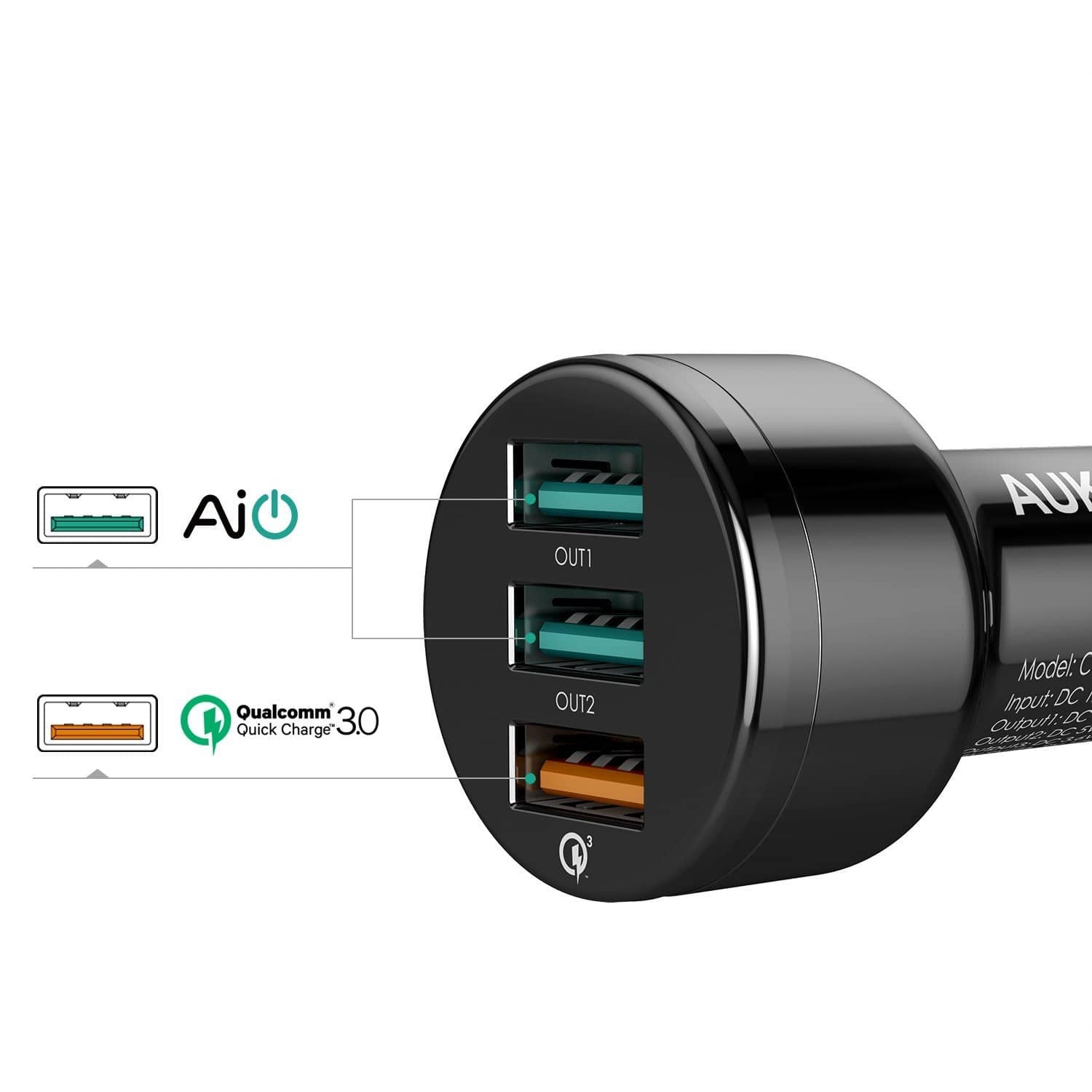 AUKEY CC-T11 Qualcomm Quick Charge 3.0 3 USB Ports 42W 7.8A Car Charger - Aukey Malaysia Official Store