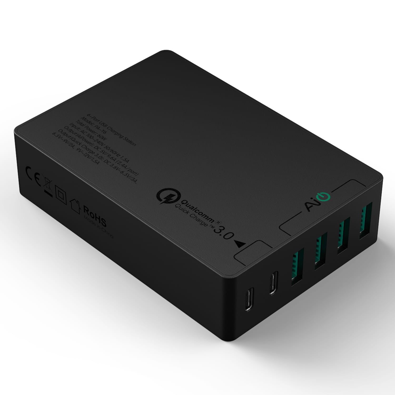 AUKEY PA-Y6 60W TYPE-C 6-Port Qualcomm Quick Charge 3.0 Charging Station - Aukey Malaysia Official Store