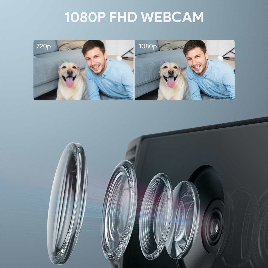 PC-LM7 Webcam With Privacy Cover 1080P Full HD With Dual Noise-Reducing Mic For Online Meeting & Streaming