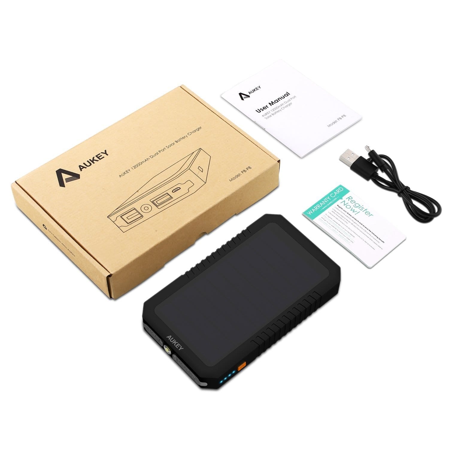 AUKEY PB-P8 12000mAh Solar Power Bank Charger With Solar Panels - Aukey Malaysia Official Store