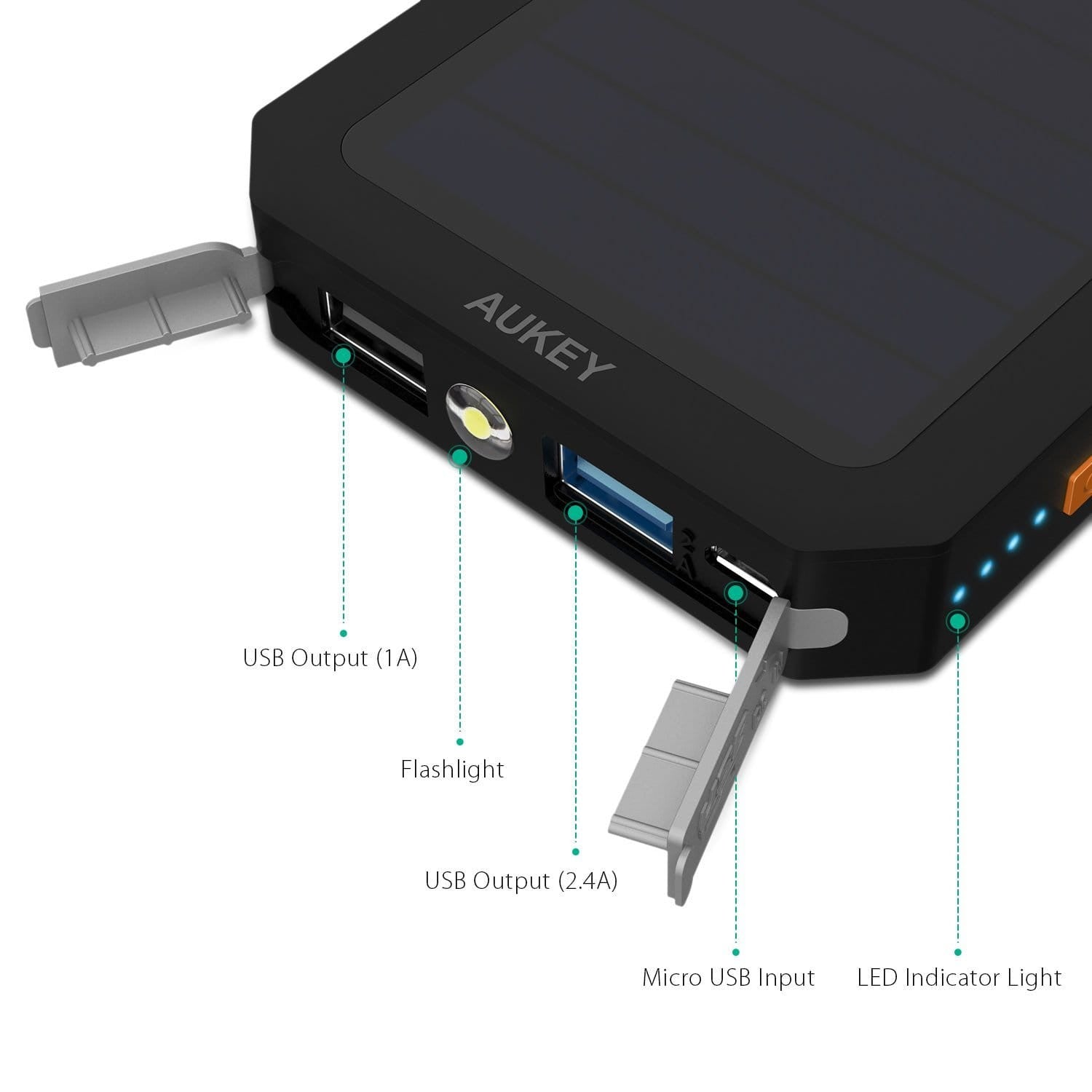 AUKEY PB-P8 12000mAh Solar Power Bank Charger With Solar Panels - Aukey Malaysia Official Store