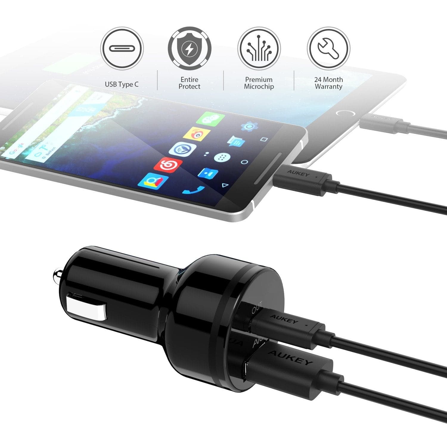 CC-Y7 USB C PD Car Charger + CB-CL01 USB C To Lightning Cable