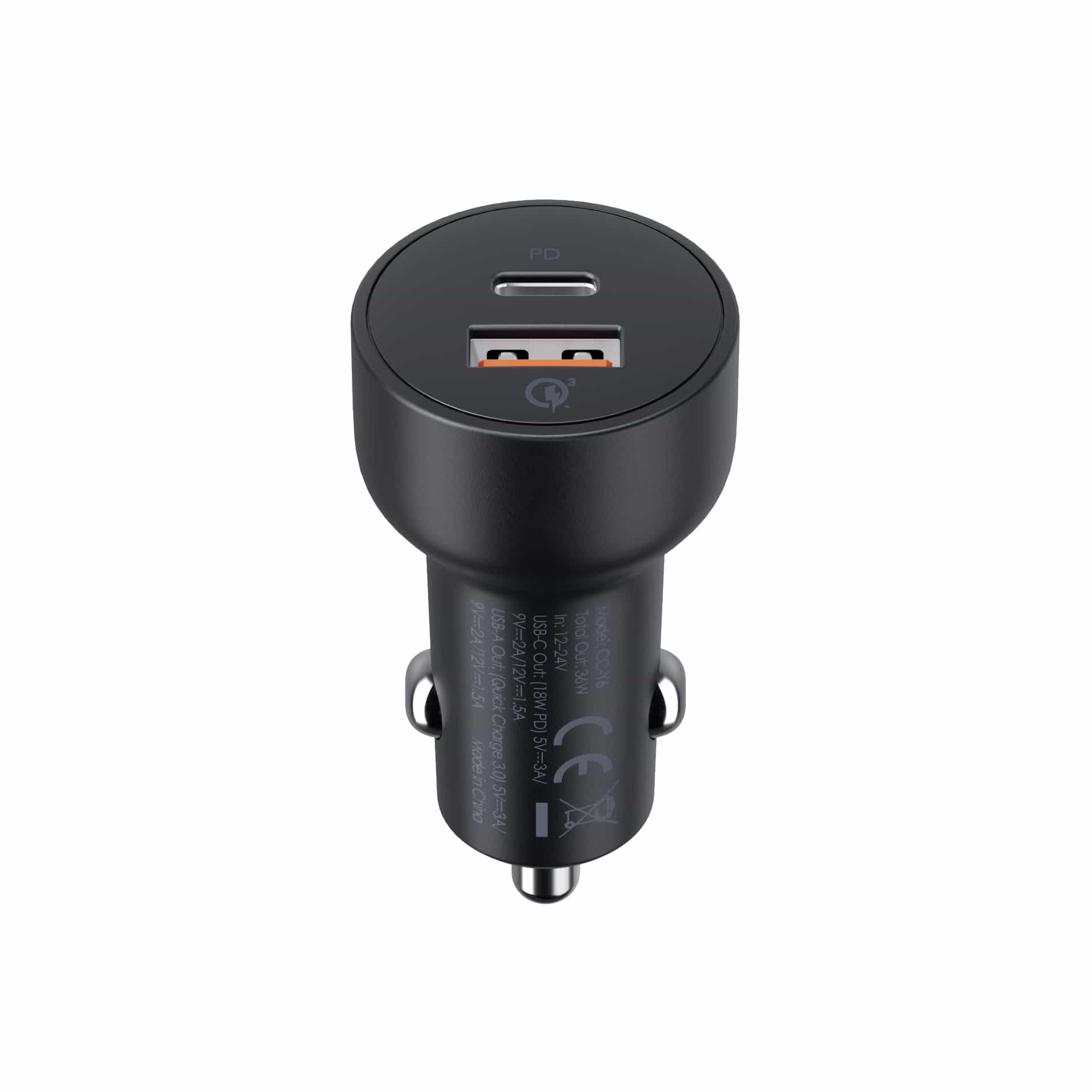 CC-Y6 36W USB C Power Delivery And USB QC3.0 Car Charger