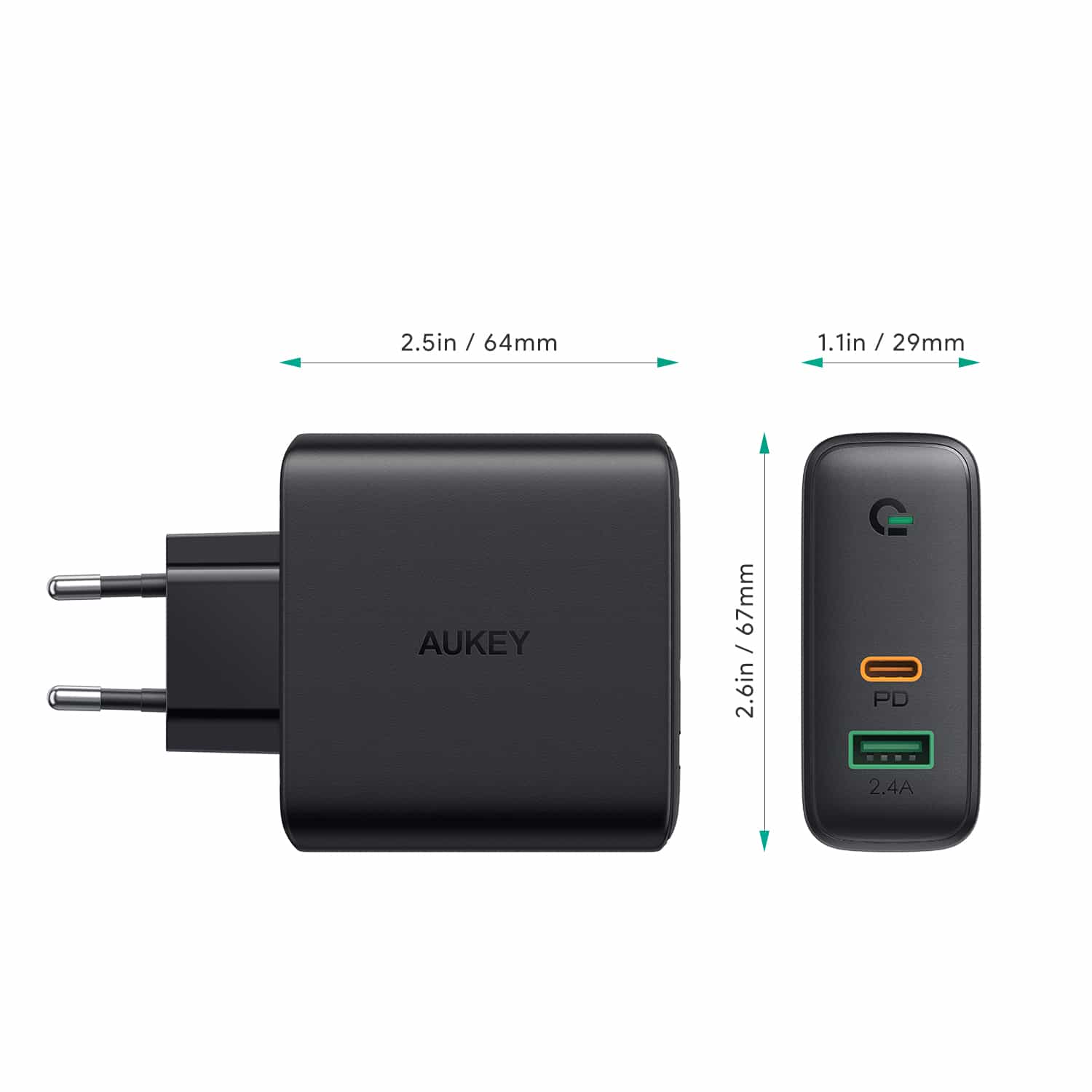 PA-D3 60W Dual-Port PD Charger with Dynamic Detect - EU Plug